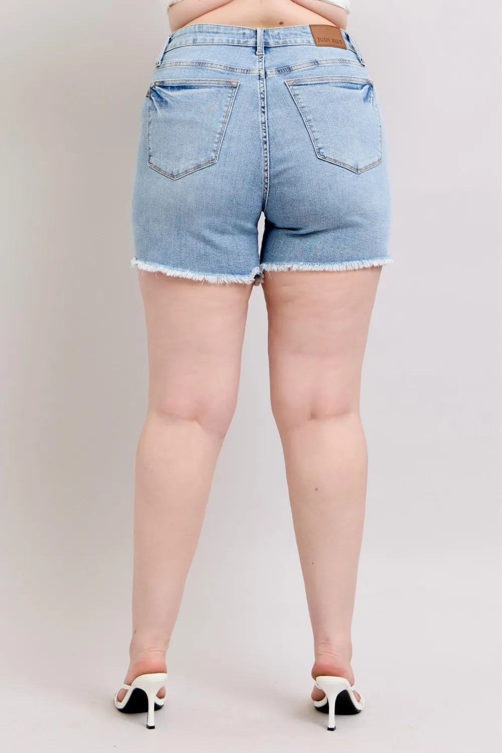 Judy Blue Full Size Tummy Control Raw Hem Denim Shorts Plus Size aa613b3b-e77d-4de4-98ed-60270442b19b-Max