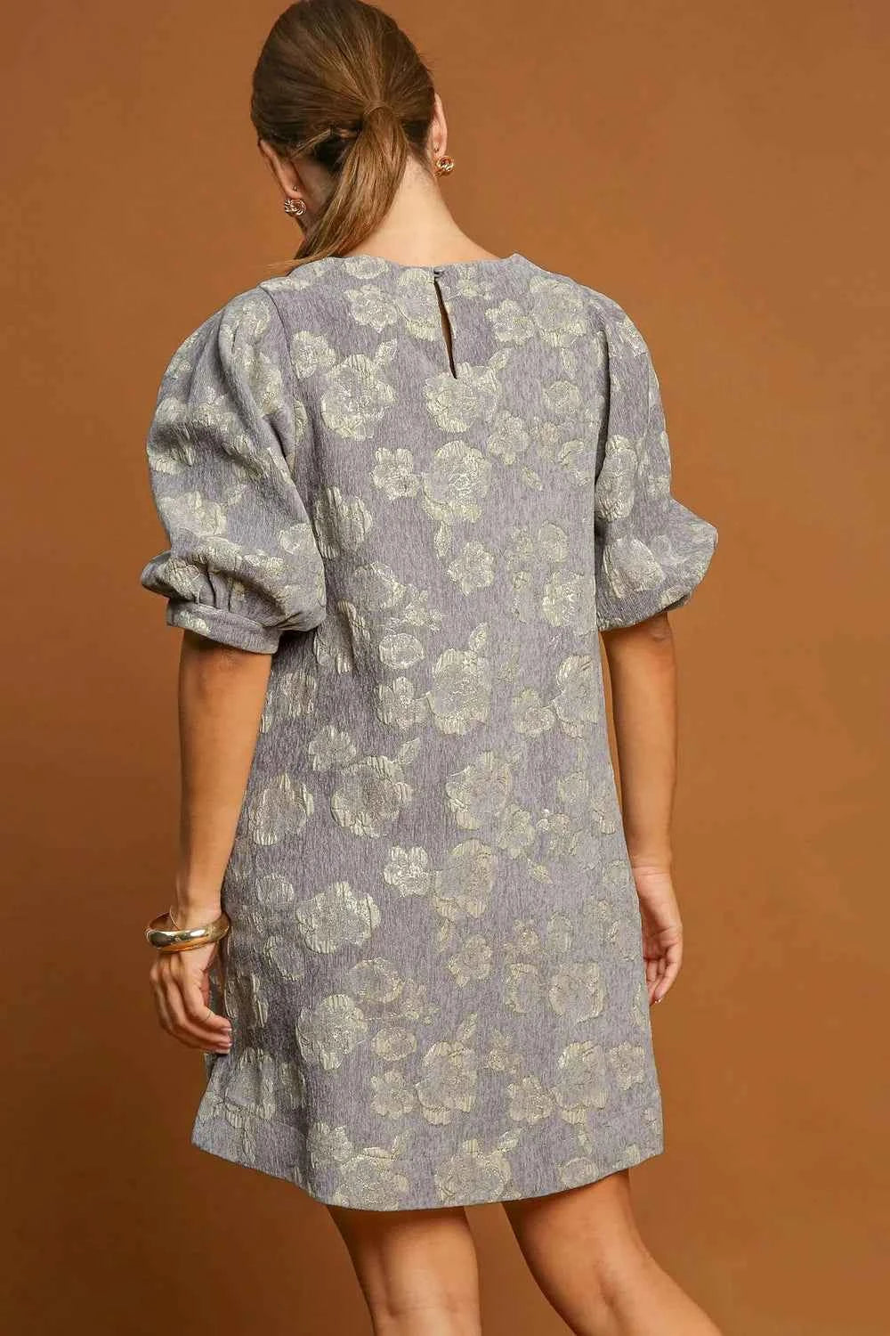 Umgee Floral Jacquard Puff Sleeve Mini Dress aa665277-4022-41e6-83fa-f22887aa5137-Max