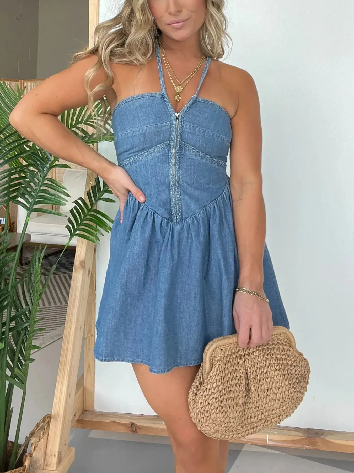 Full Size Lace Up Halter Neck Denim Dress Plus Size Blue aa69382d7aba45858d0eaa88affd9a8f-Max-Origin