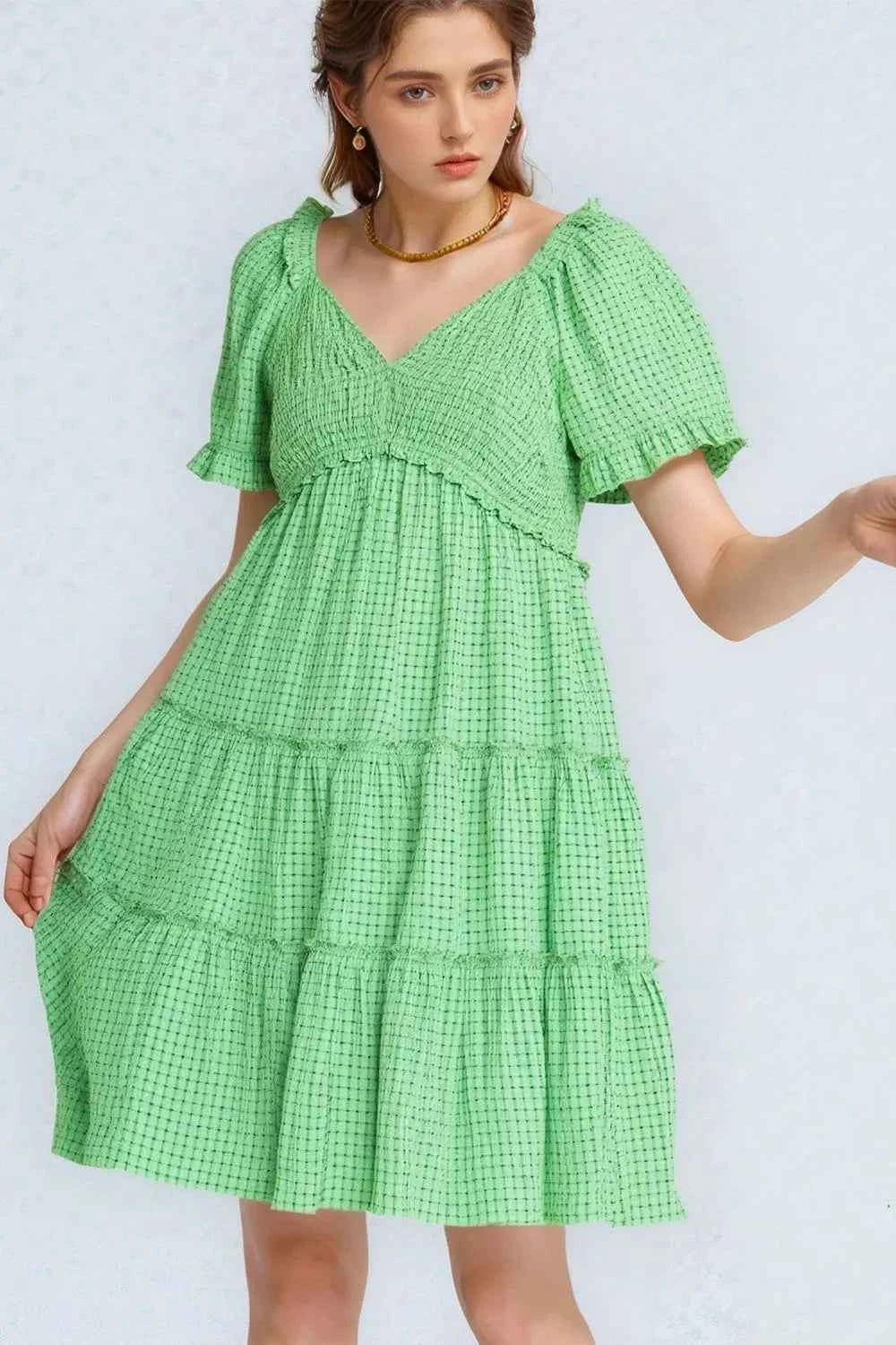 Davi & Dani Jacquard Checker Smocking Tiered Dress IBIZA GREEN aa71c8f7-b9c9-4b9d-b9b8-a8c15e5637ab-Max-Origin