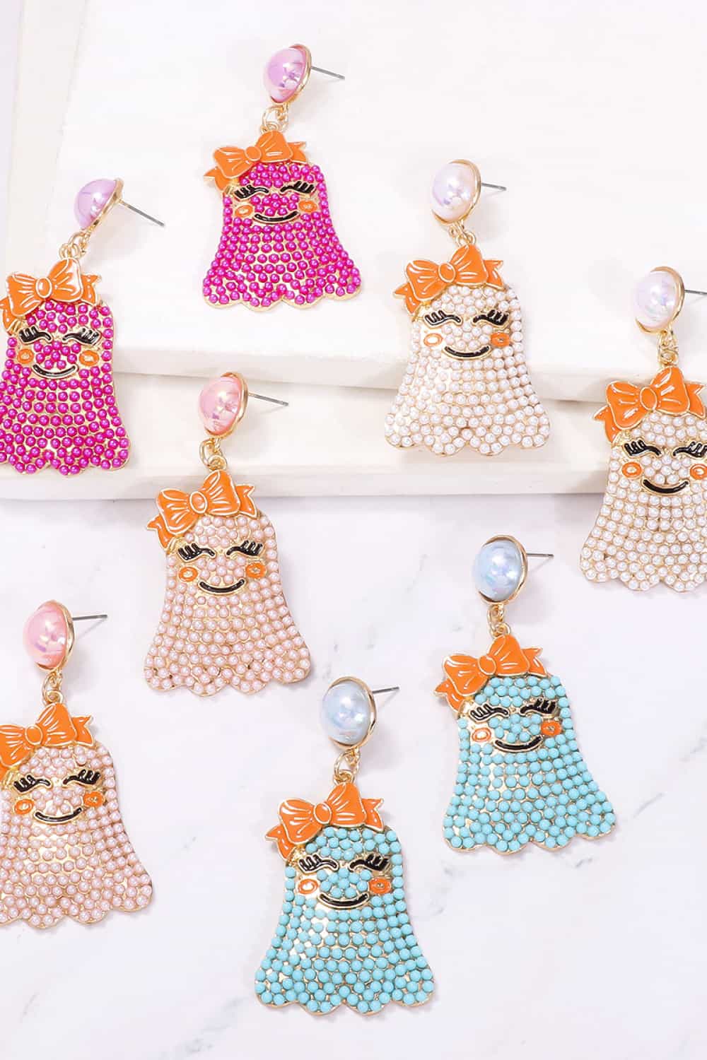 Smiling Ghost Shape Synthetic Pearl Earrings aa73232091bf49e487400156234d4e8e-Max