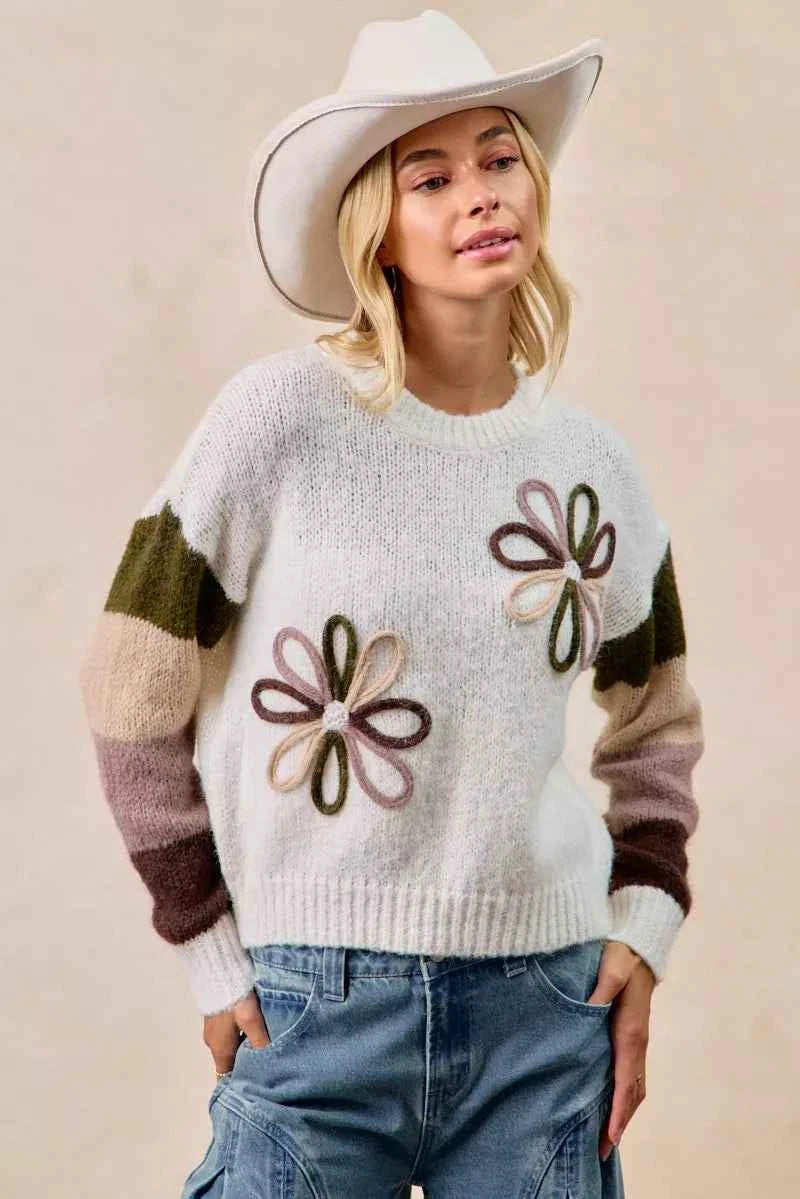 BiBi Flower Color Block Sweater aa7a726e11b74fc8a6b08c7aa43ba318-Max-Origin