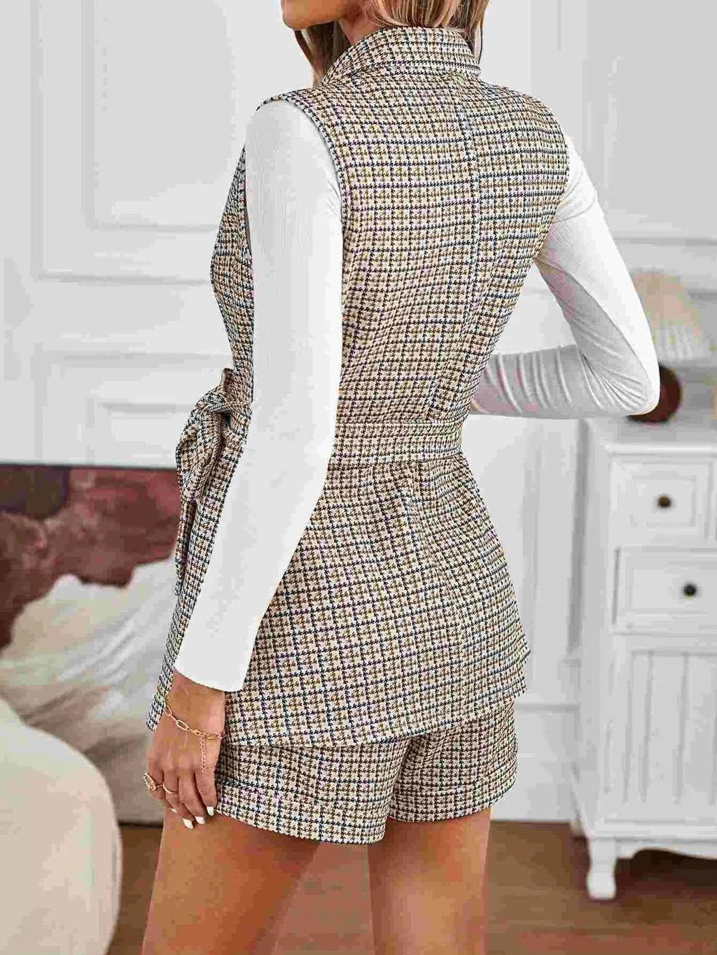 Houndstooth Lapel Collar Vest Coat and Shorts Set aa941b3253214800aae2983f96968eea-Max-Origin