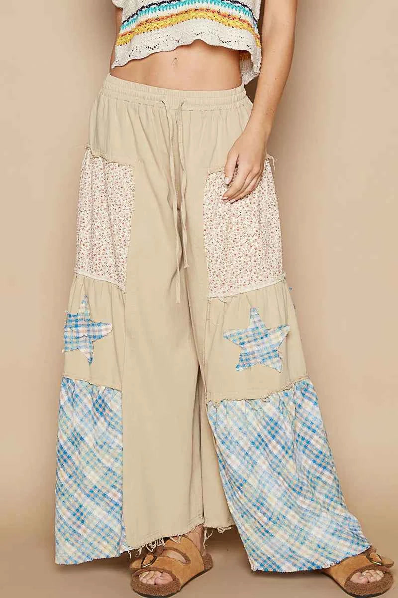 POL Drawstring Star Patch Contrast Wide Leg Pants Beige aaa42d9d-cfd1-4cce-90d7-1467cd3c26de-Max-Origin