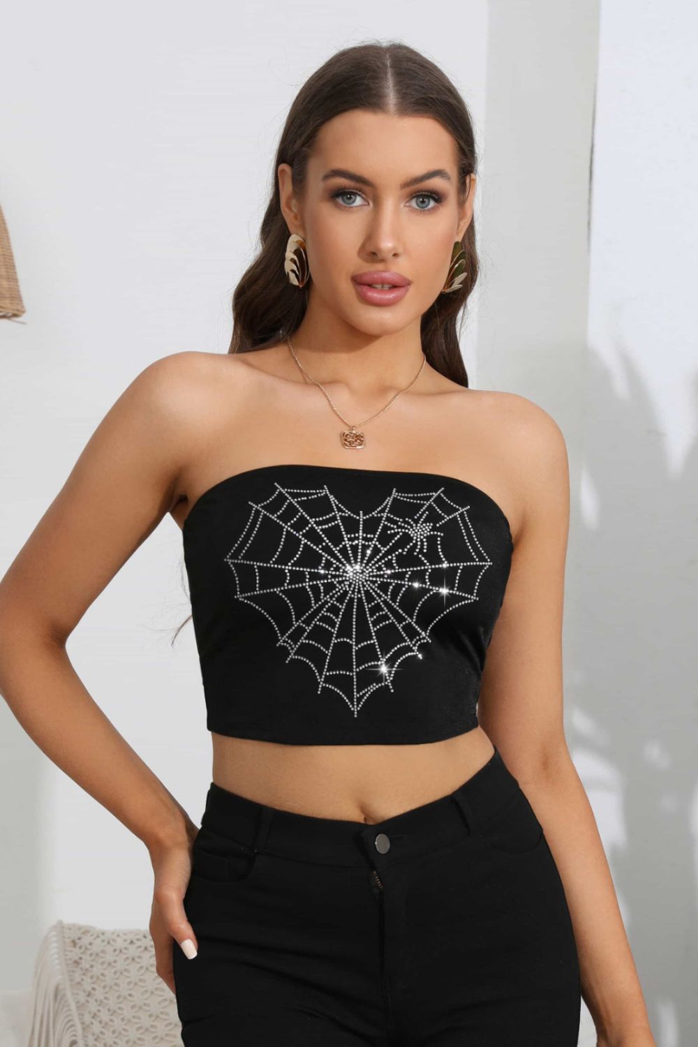 Heart Spider Web Graphic Tube Top Black aab5d249a4414898b481ac5b85f969cd-Max