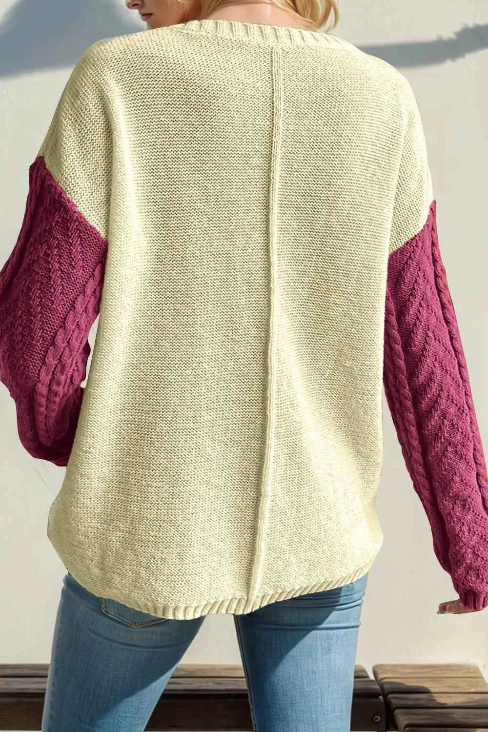 Double Take Full Size Color Block Drop Shoulder Sweater aabd5497-8f63-40e1-9c58-b05bbf2b62e9-Max