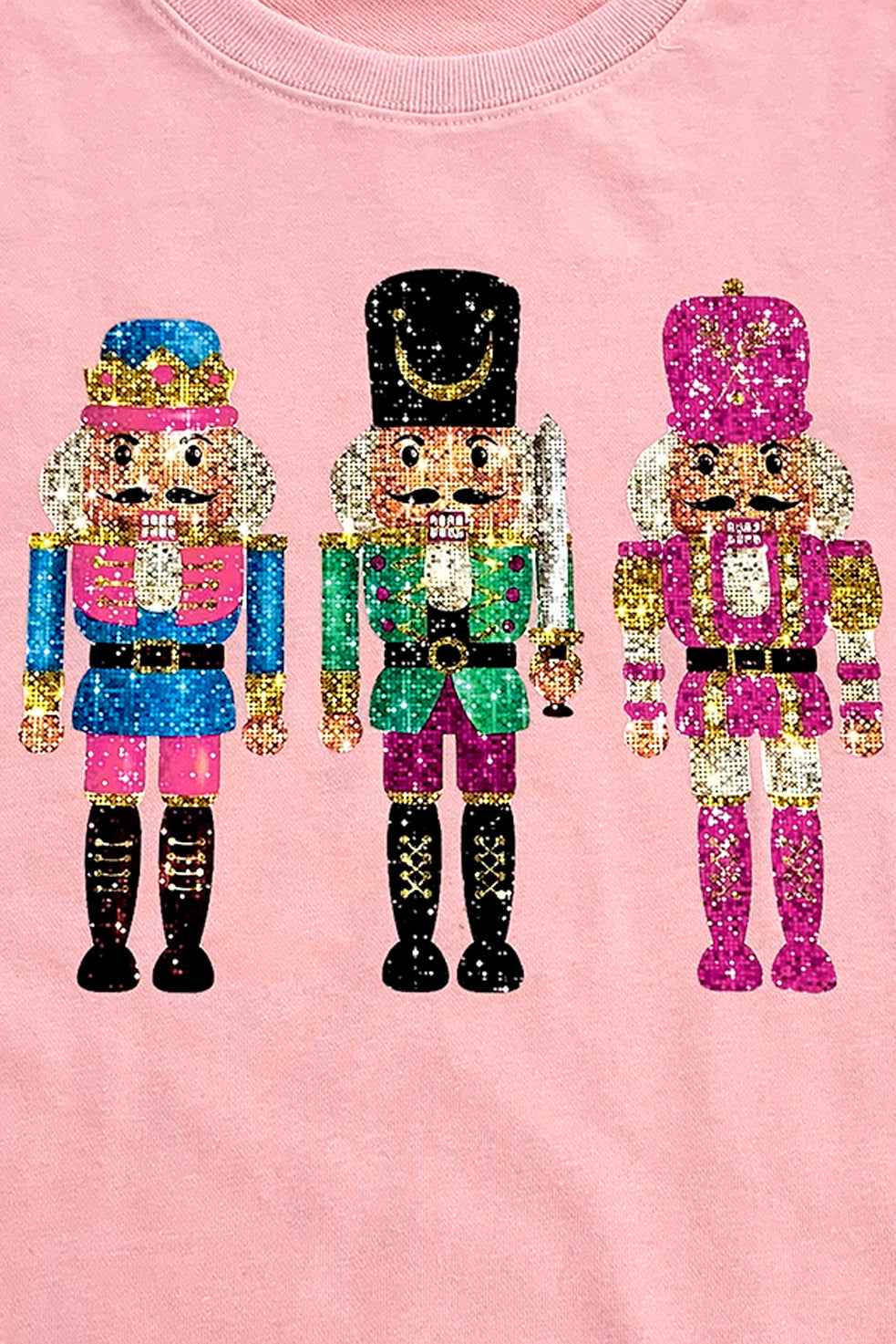Pink Cute Nutcracker Heat Transfer Printing Graphic Drop Shoulder Christmas Sweatshirt aac66854cce88d64