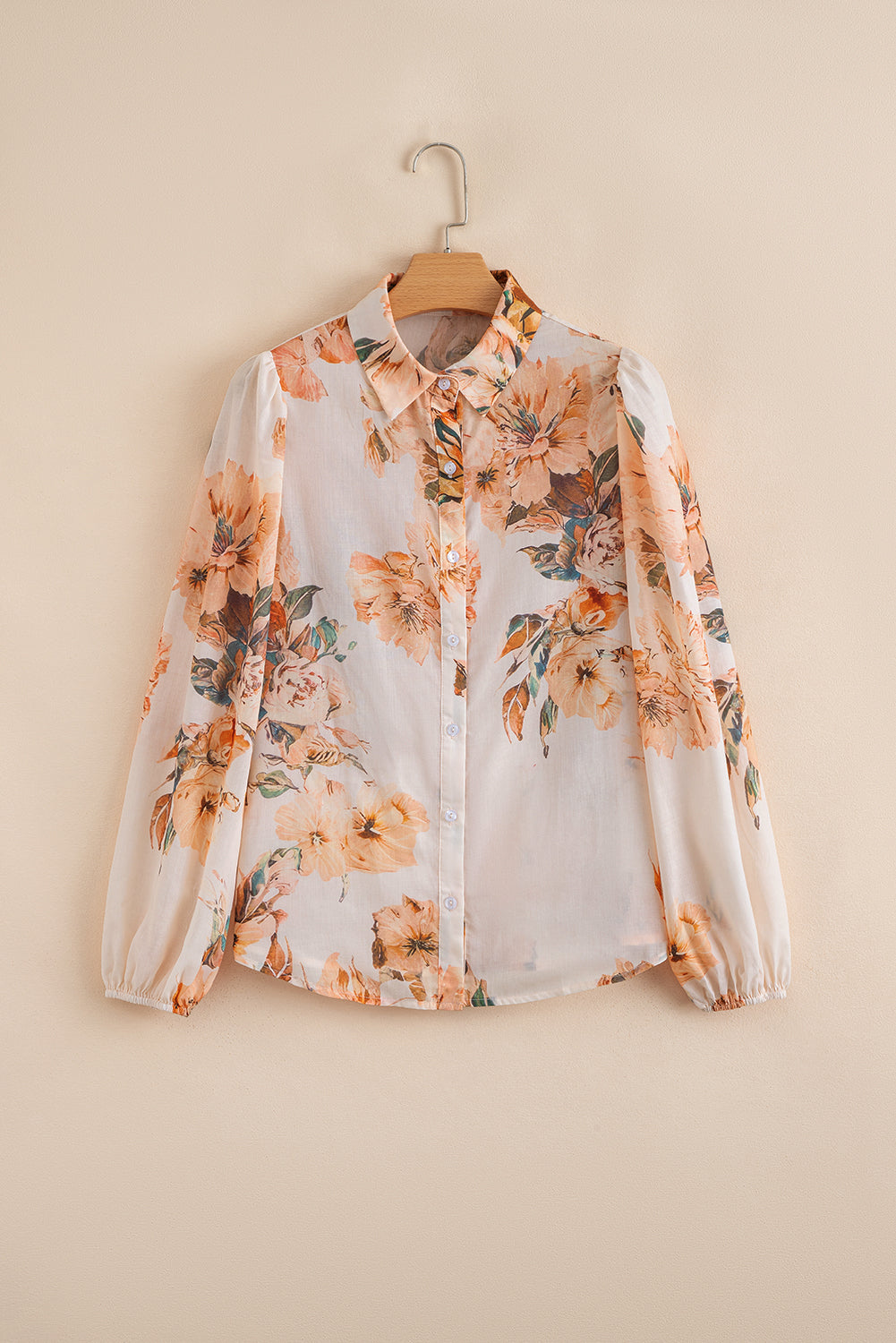 Brown Floral Puff Sleeve Lightweight Shirt aadd48a064967c1a