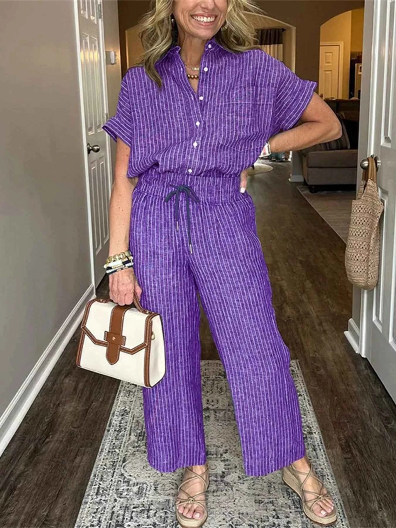 Full Size Striped Button-Up Shirt and Wide Leg Pants Casual Set Plus Size Purple aaeea5cb-a38e-455e-98c9-52353c72ff8c-Max-Origin
