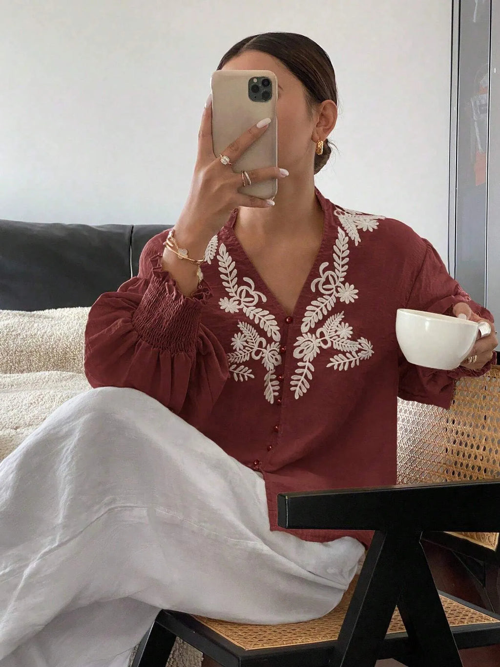 Embroidered Lantern Sleeve Blouse aaf2f7f5-70e2-45d6-9041-62f1f6ebc753-Max-Origin