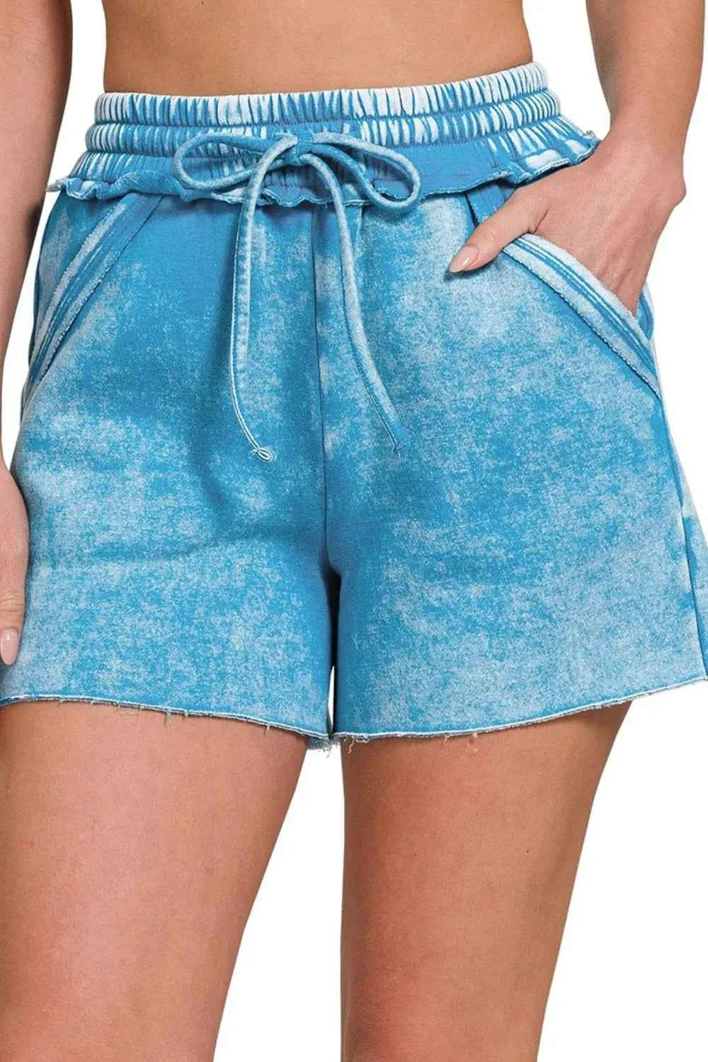 Zenana Acid Wash Fleece Drawstring Shorts With Pockets DEEP SKY ab059470-8c9d-4201-ae1d-ea659a920d5e-Max-Origin