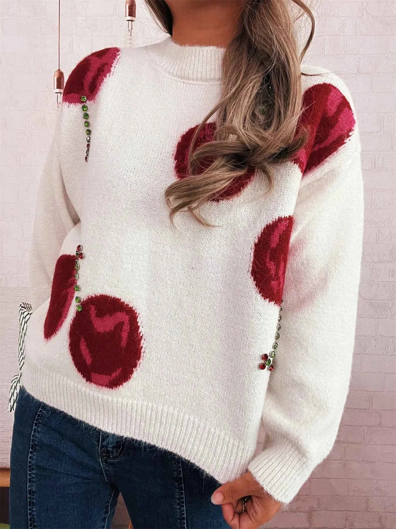 Contrast Cherry Round Neck Sweater ab0abc46ea0047b0acad425b64a97ff4-Max-Origin