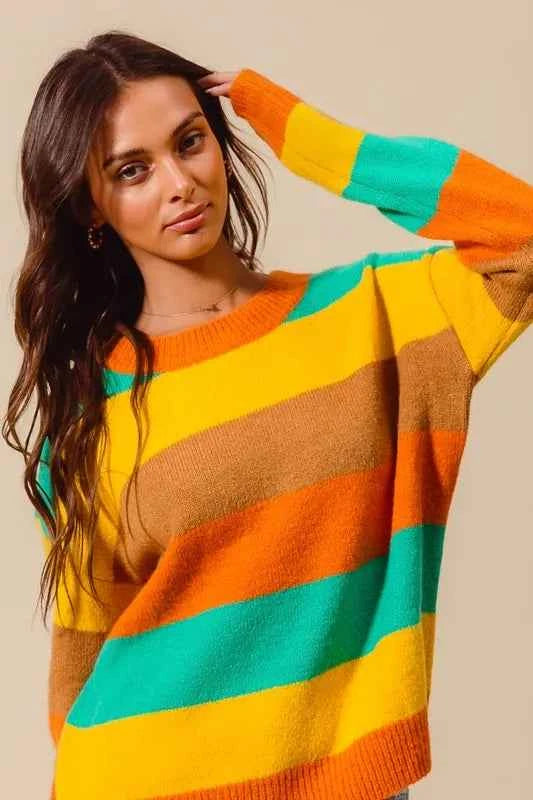 SO ME Multi Color Stripe Sweater with Ribbed Detail ab1be3283925419ca4ff8cbe7cf6649e-Max-Origin