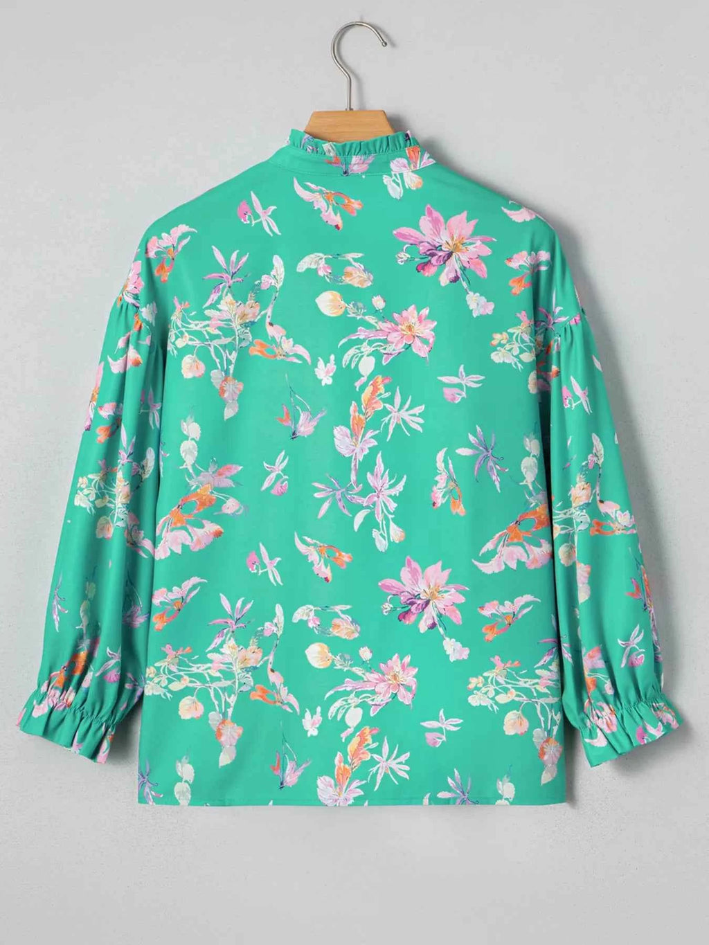 Floral Lantern Sleeve Button Front Shirt ab258ce613864945b7a03e11da6e92dd-Max-Origin