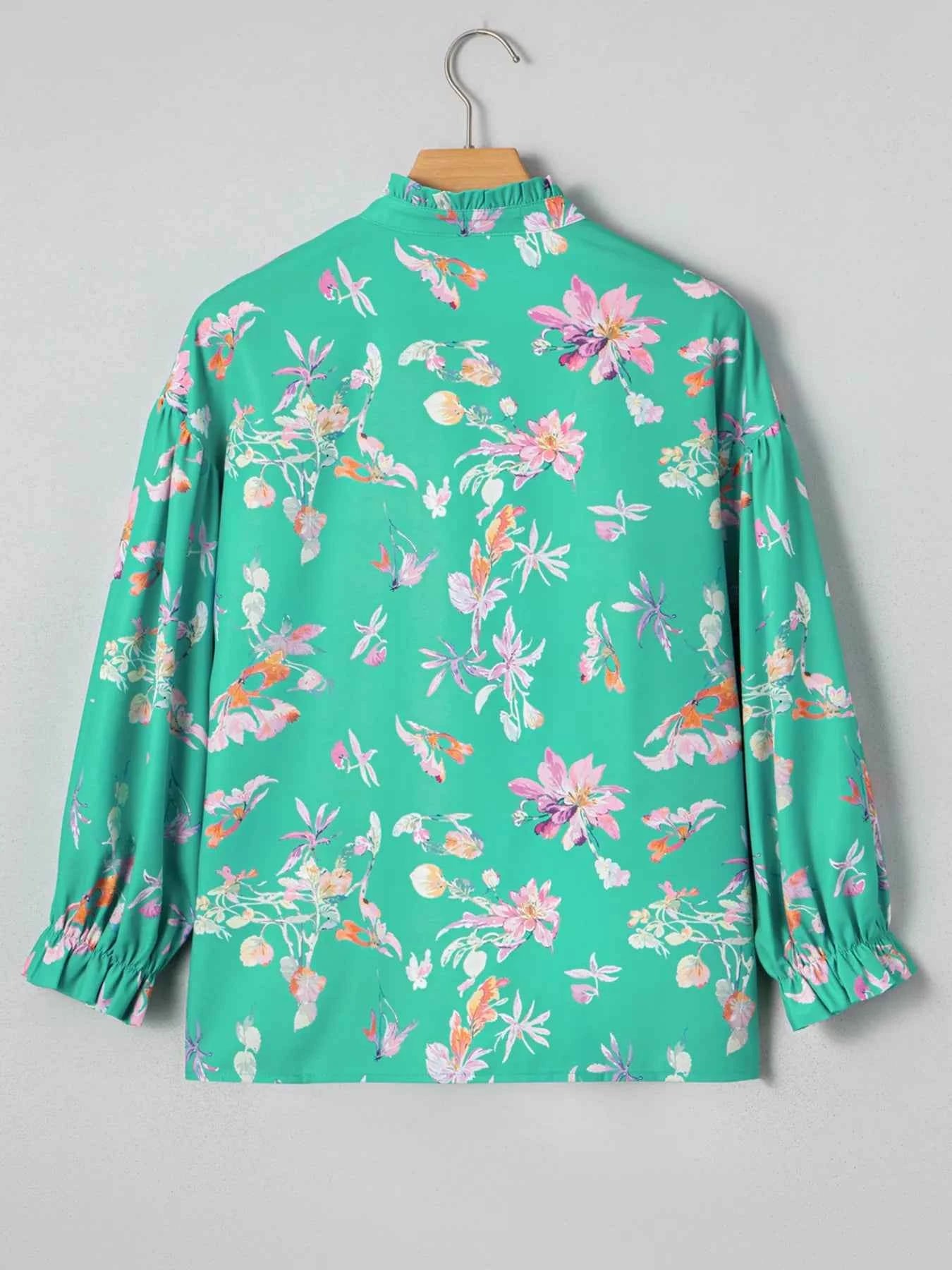Floral Lantern Sleeve Button Front Shirt ab258ce613864945b7a03e11da6e92dd-Max-Origin