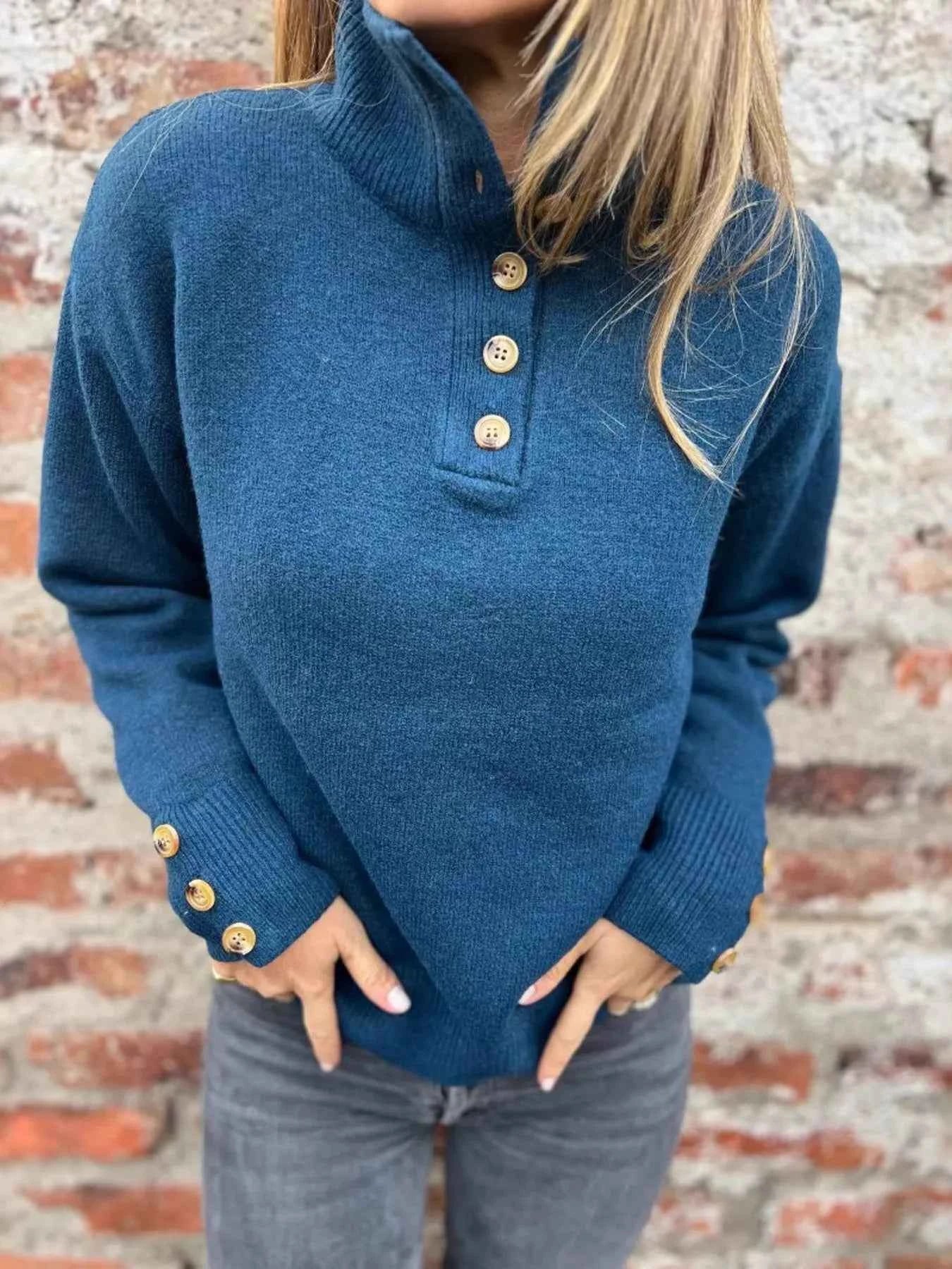 Full Size Button-Detail Turtleneck Sweater Plus Size Peacock Blue ab5e6b33-58f5-416f-bbaf-39aad307b47e-Max-Origin