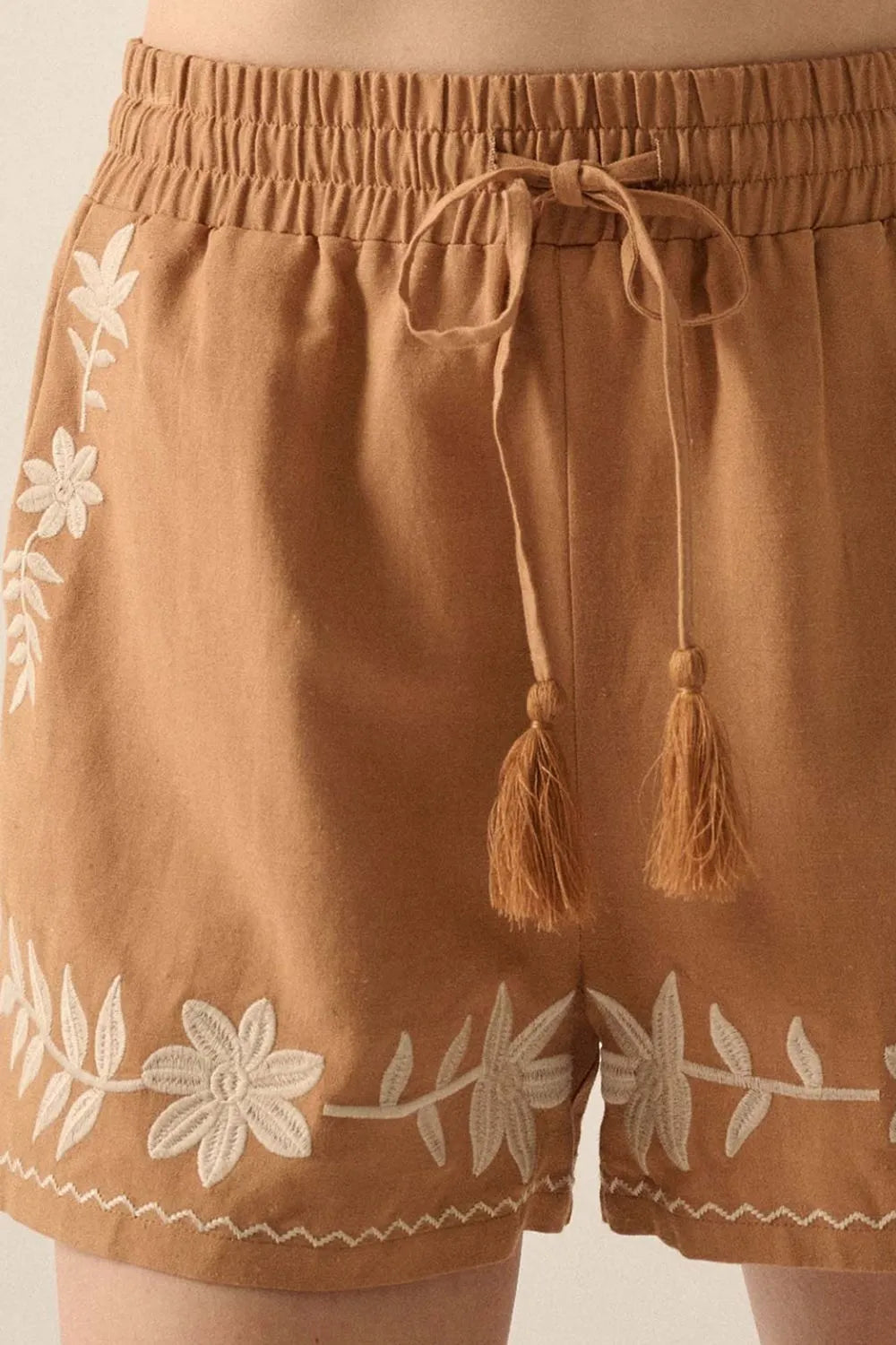 Embroidered Boho Tasseled Drawstring Elastic Waist Casual Shorts ab766b9a-6c2c-4292-9ba2-a422a0cda88c-Max-Origin