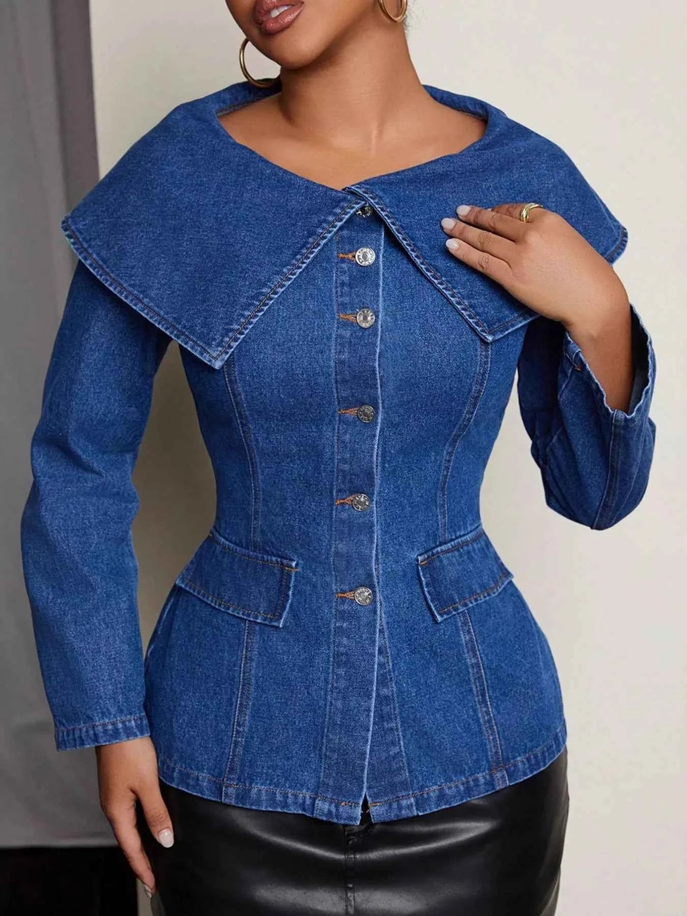 Button-Front Long Sleeve Denim Top ab8d01a3021c4f2c93b63b2ca0f6bbbc-Max-Origin
