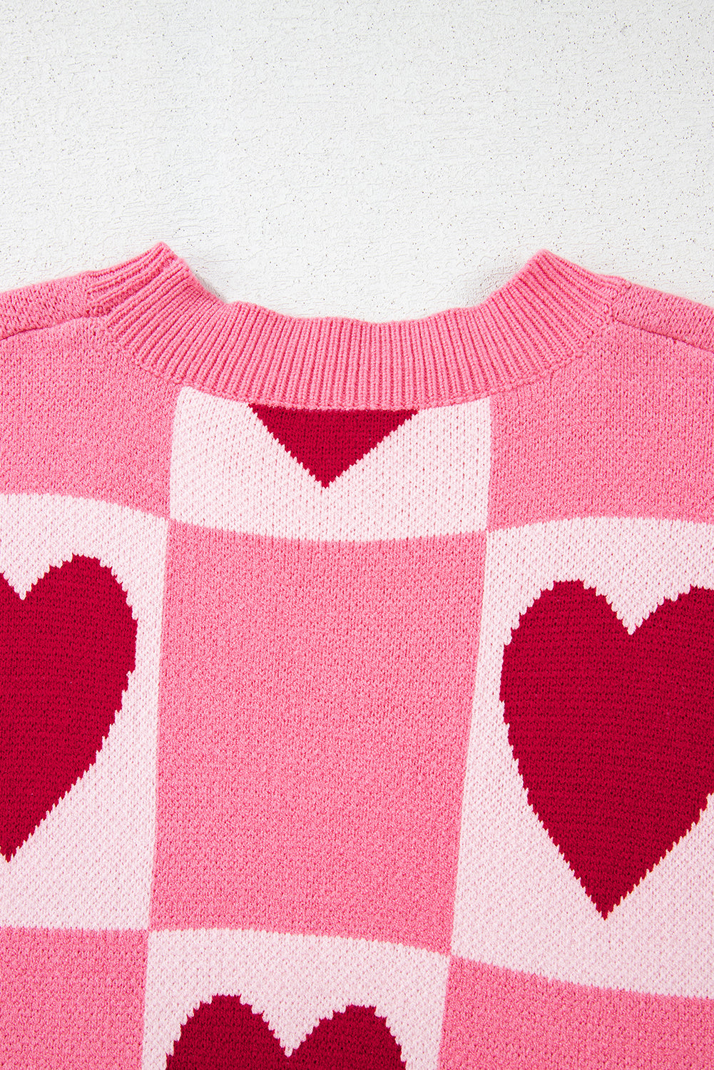Pink Love Heart Checkered Valentine Knit Sweater aba2cb104e29c847