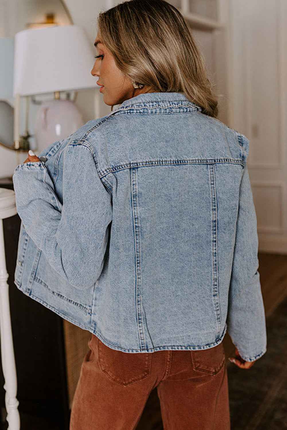 Myosotis Scallop Trim Collar Pocket Button Up Denim Jacket abd91ad1369ef9b7