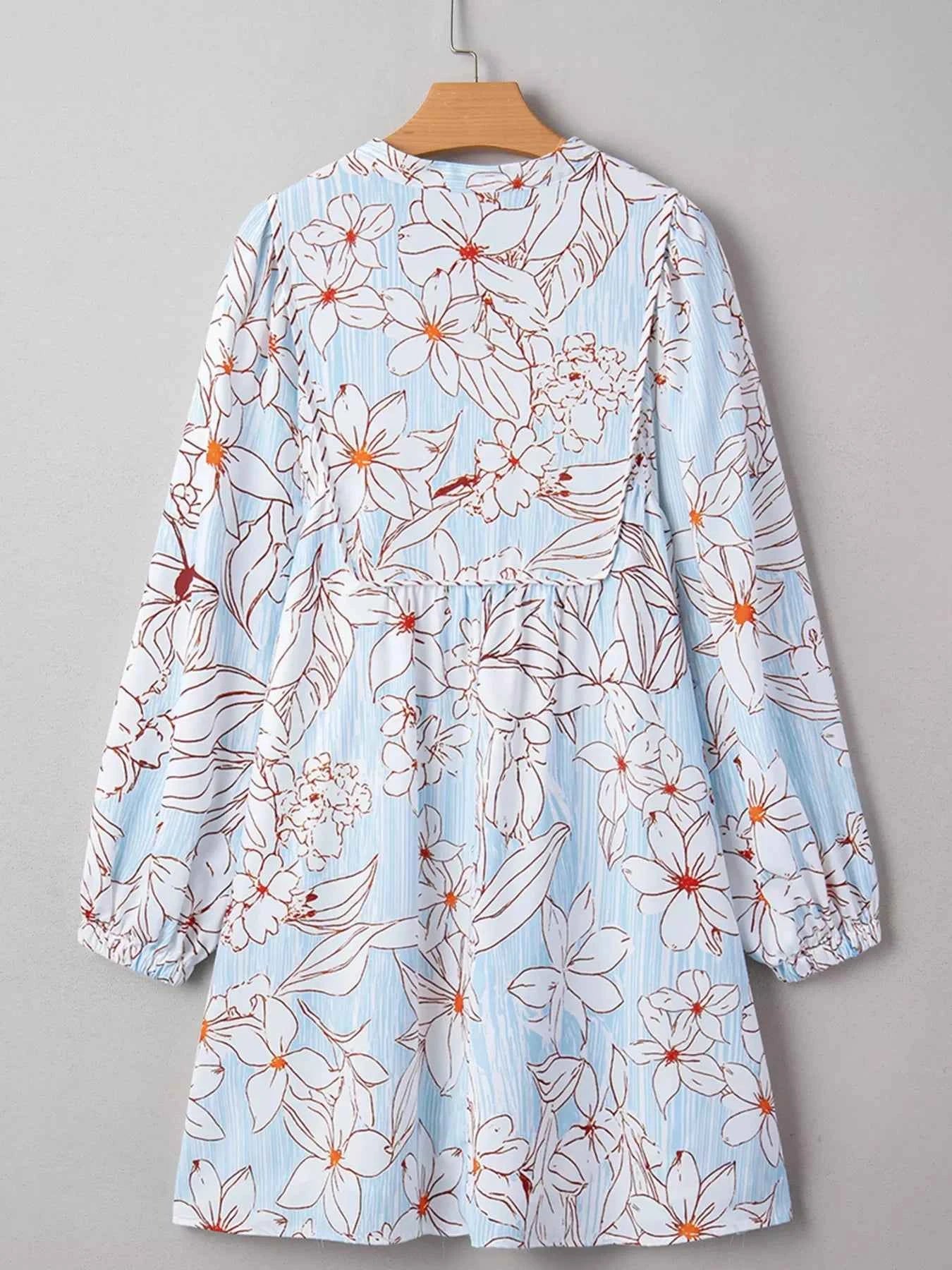 Floral Print Tie Neck Long Sleeve Mini Dress abf1ccc7452f4249a0825f010af9dd1b-Max-Origin
