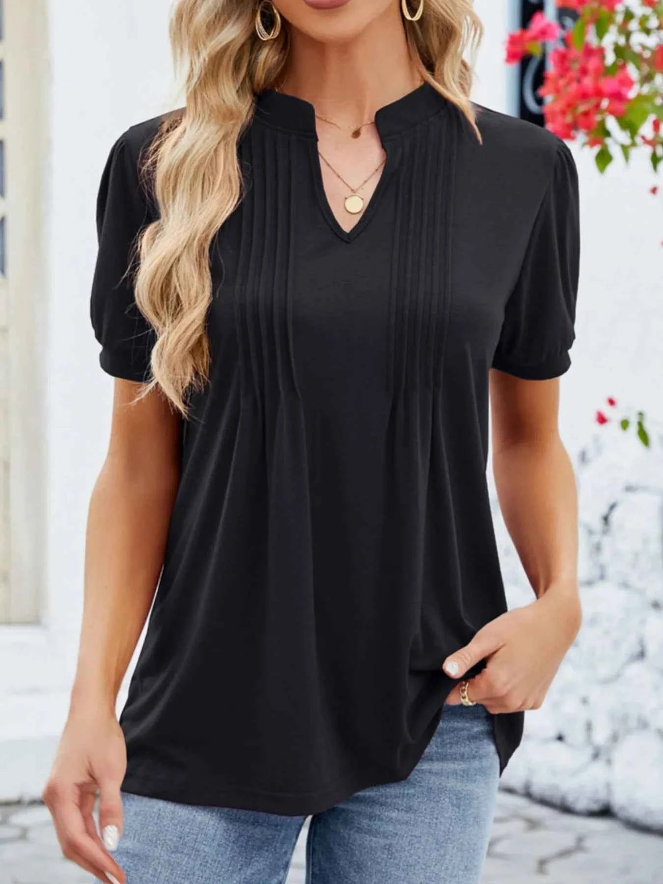 Notched Short Sleeve T-Shirt abf99780-924b-49a9-884a-226906dfab86-Max-Origin