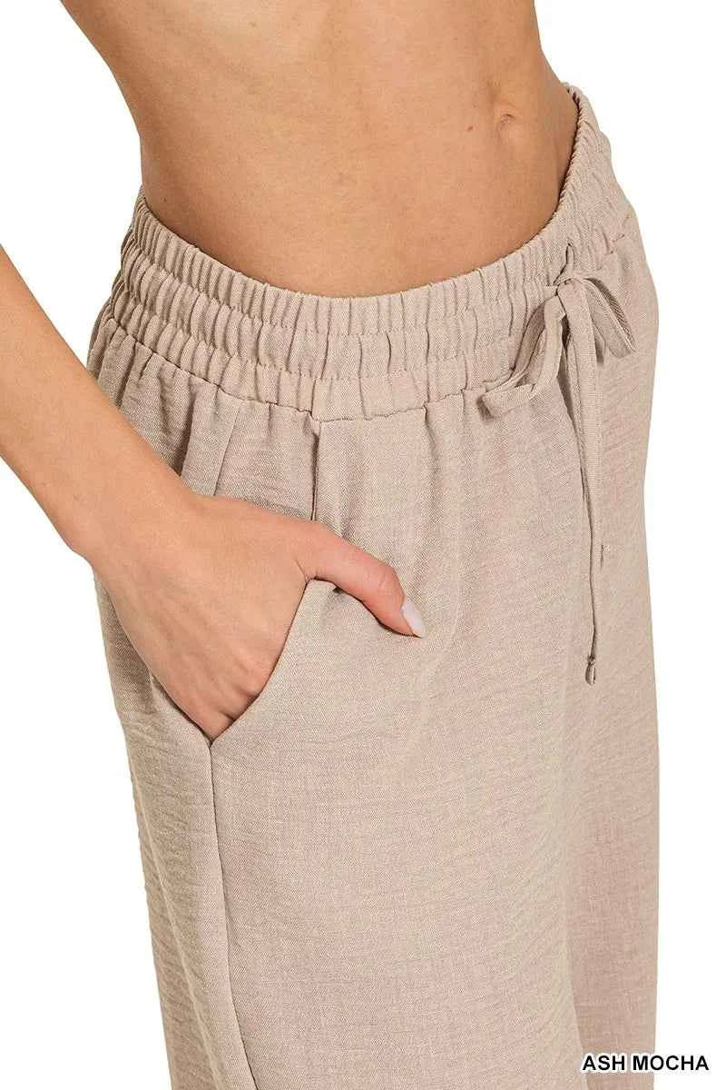 Zenana Woven Crepe Elastic Band Pants ac27062015d74f27868599e3a45cb0a8-Max-Origin