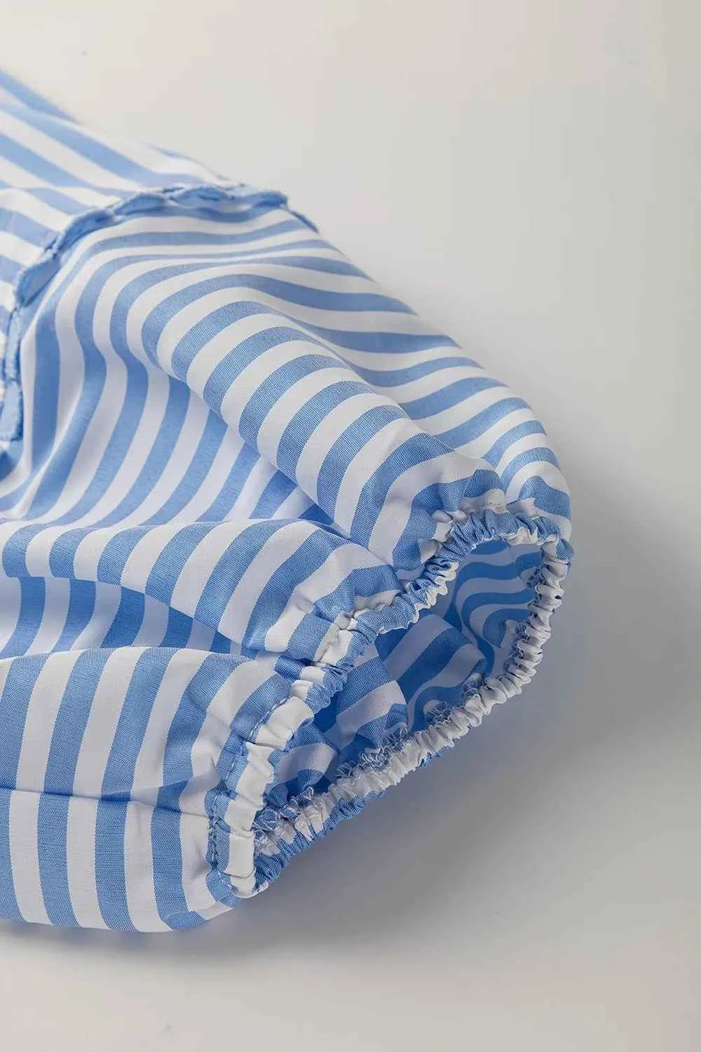 Striped Notched 3/4 Sleeve Blouse ac3b349e-967b-4fa1-8472-962483dc7815-Max-Origin