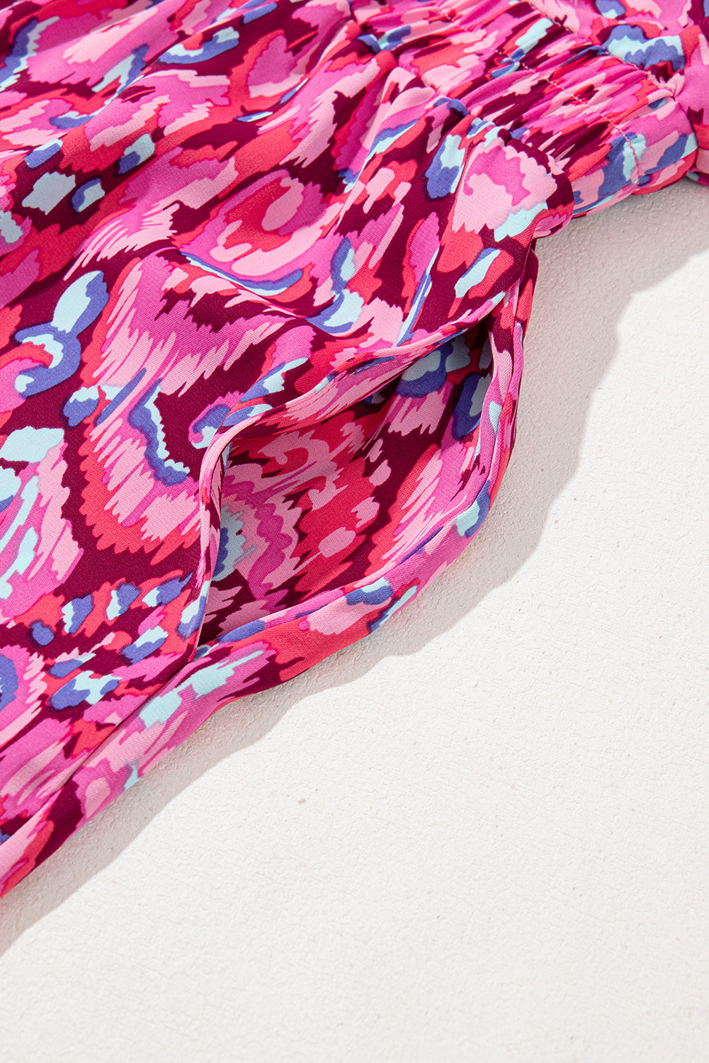 Pink Abstract Print Dolman Sleeve V Neck High Waist Romper ac3e67b3d7790156