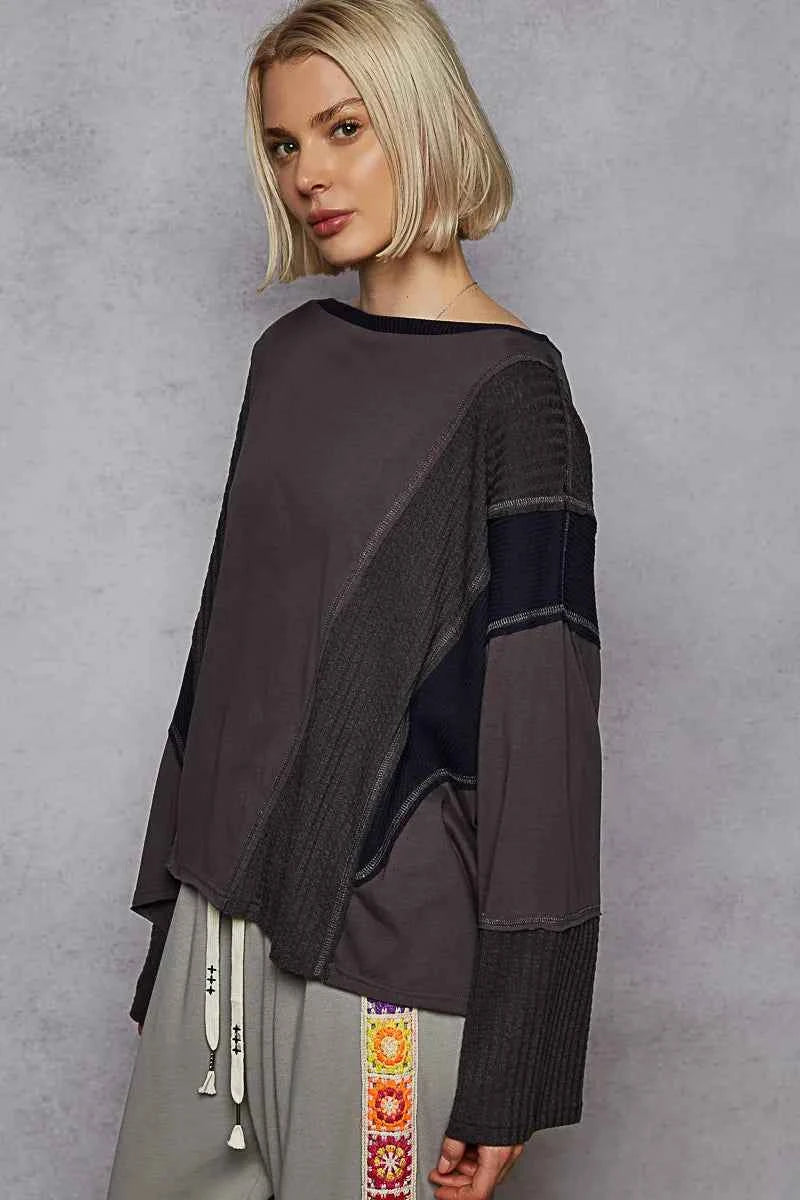 POL Contrast Round Neck Long Sleeve T-Shirt ac53d43c-31c4-4db6-bf72-1f187e60a300-Max-Origin