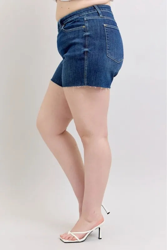 Judy Blue Full Size High Waist Criss-Cross Waistband Denim Shorts Plus Size ac58ce6d-d188-421b-9c56-4bbcbff58aea-Max-Origin