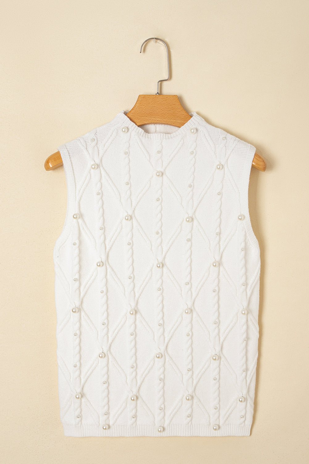 White Pearl High Neck Textured Knit Sweater Vest ac5ca2ee0b5fc536