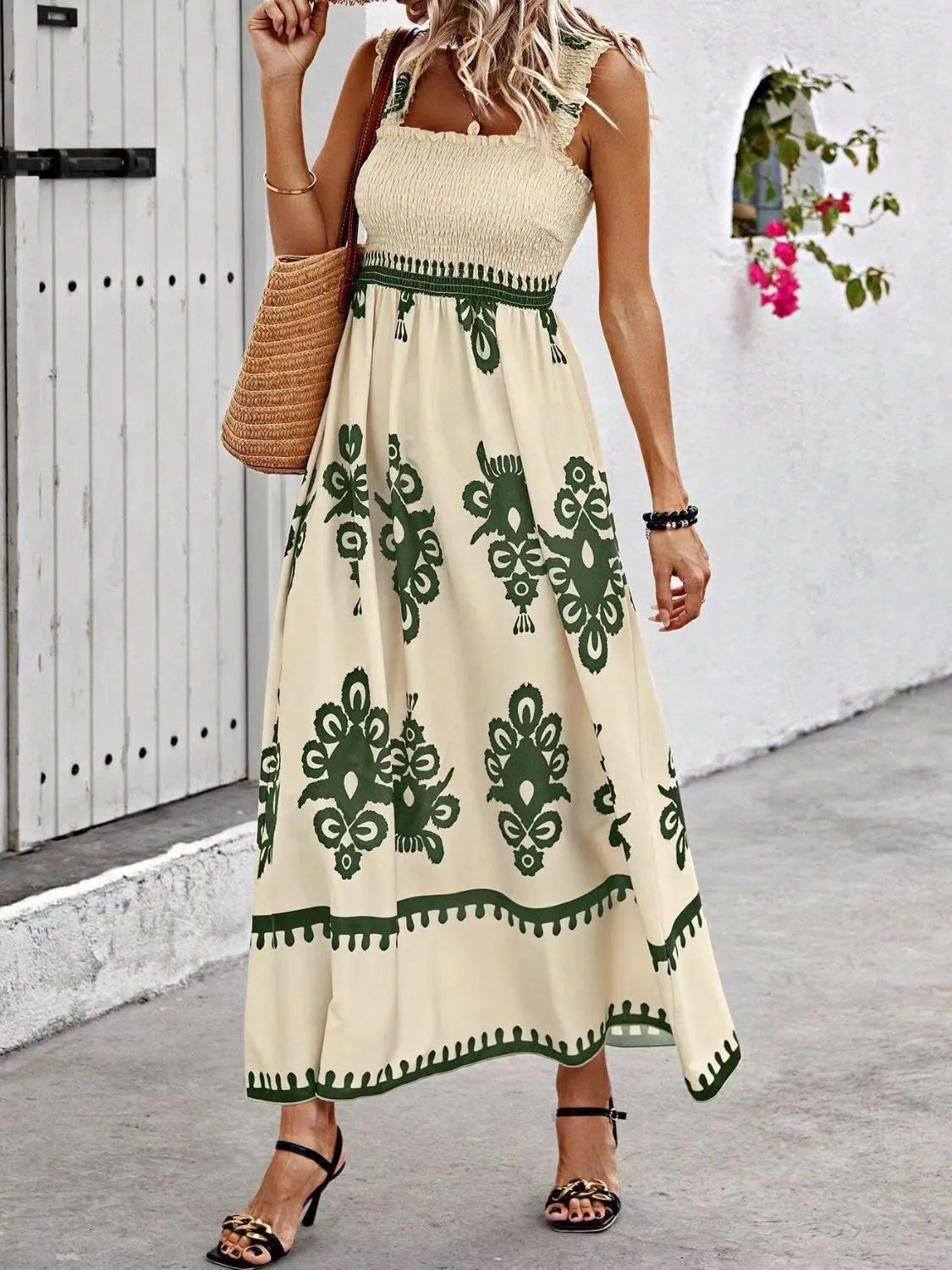 Smocked Printed Wide Strap Maxi Dress Moss ac724817-adad-4577-b60d-563afd9eb912-Max-Origin