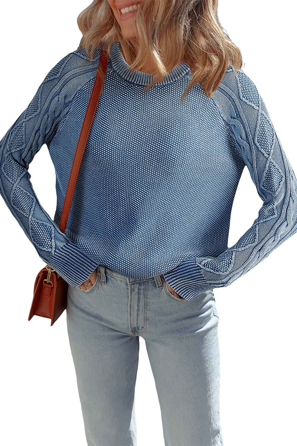 Ashleigh Blue Cable Knit Raglan Sleeve Casual Sweater ac8fe5e028f6547c