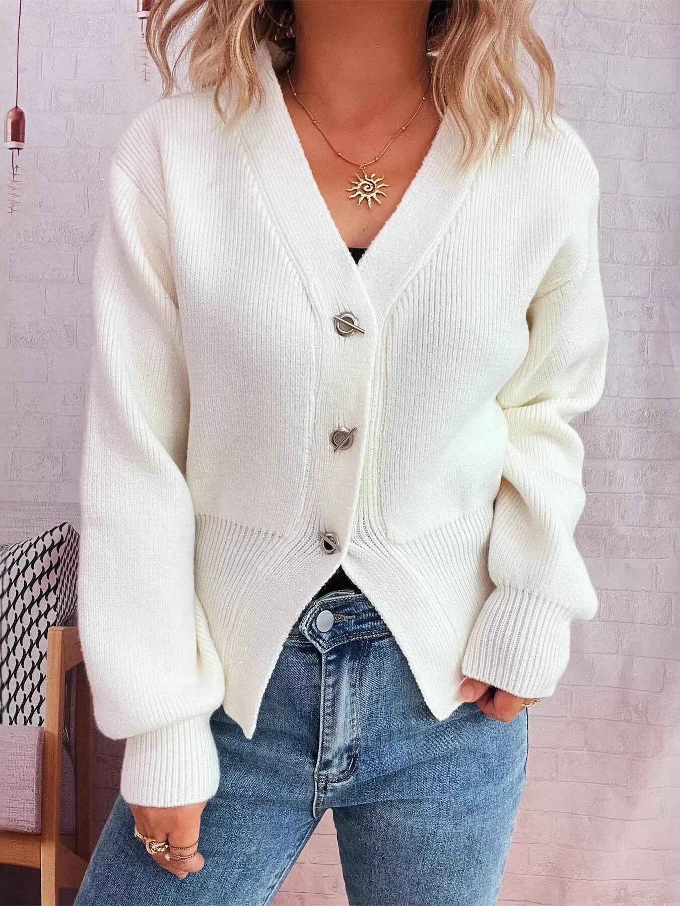 Button Up Long Sleeve Cardigan White One Size ac98173ef95449979178fe028745d278-Max-Origin