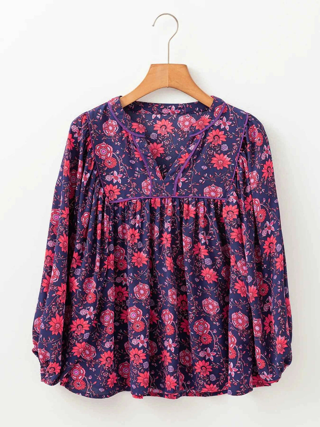 Floral Half Sleeve Split Neck Blouse Top acaf0b3bc8a043a58a3133aa74d4743b-Max-Origin