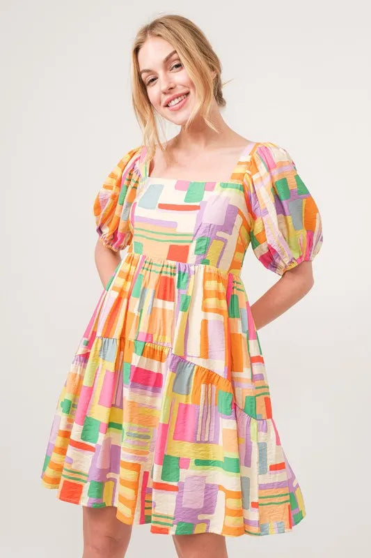 And The Why Square Neck Puff Sleeve Geo Printed Mini Dress Yellow Multi acc2e0b55b7d4ed8ad449a6f81c52c8a-Max-Origin