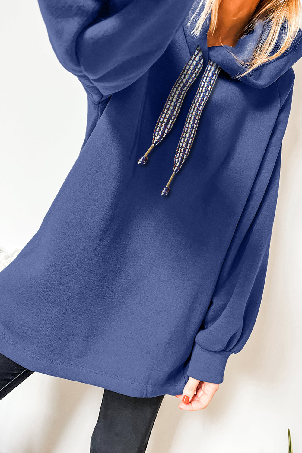 Dirty Blue Drawstring Hooded Tunic Sweatshirt Dirty blue 50%Polyester+50%Cotton accdbe94c1da3212