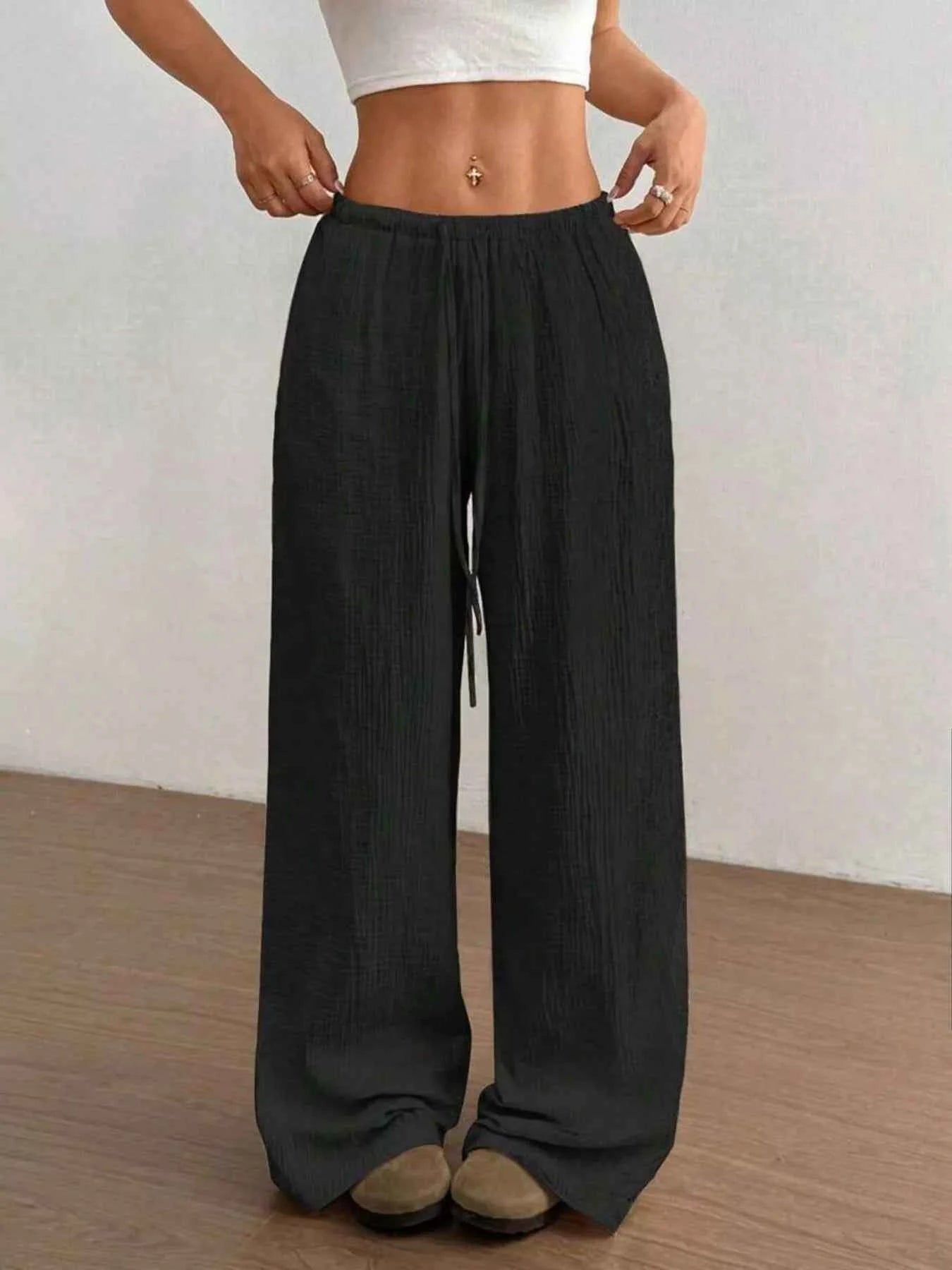 Full Size Drawstring Wide Leg Pants Plus Size Black ace3e437b0f2465688ff2ddb6c76a590-Max-Origin