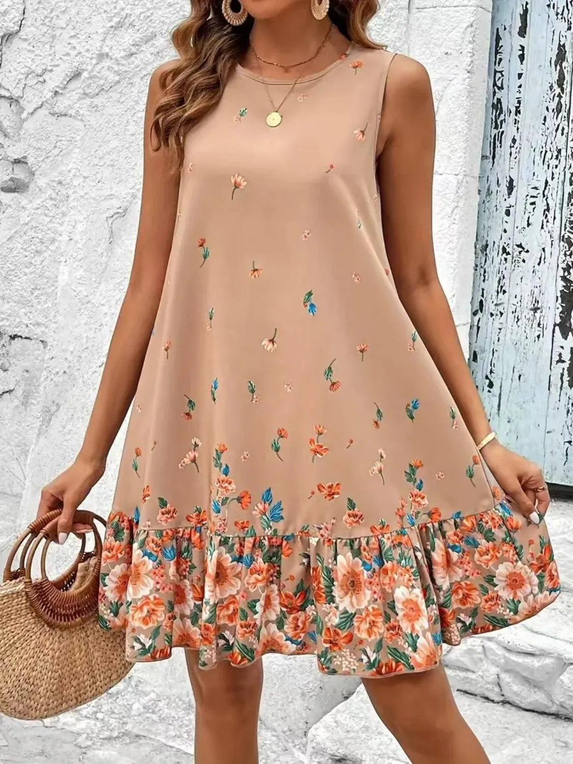 Ruffled Hem Floral Sleeveless Mini Tank Dress acfe5b5c-c668-46df-8884-a21f70cb3d6f-Max-Origin