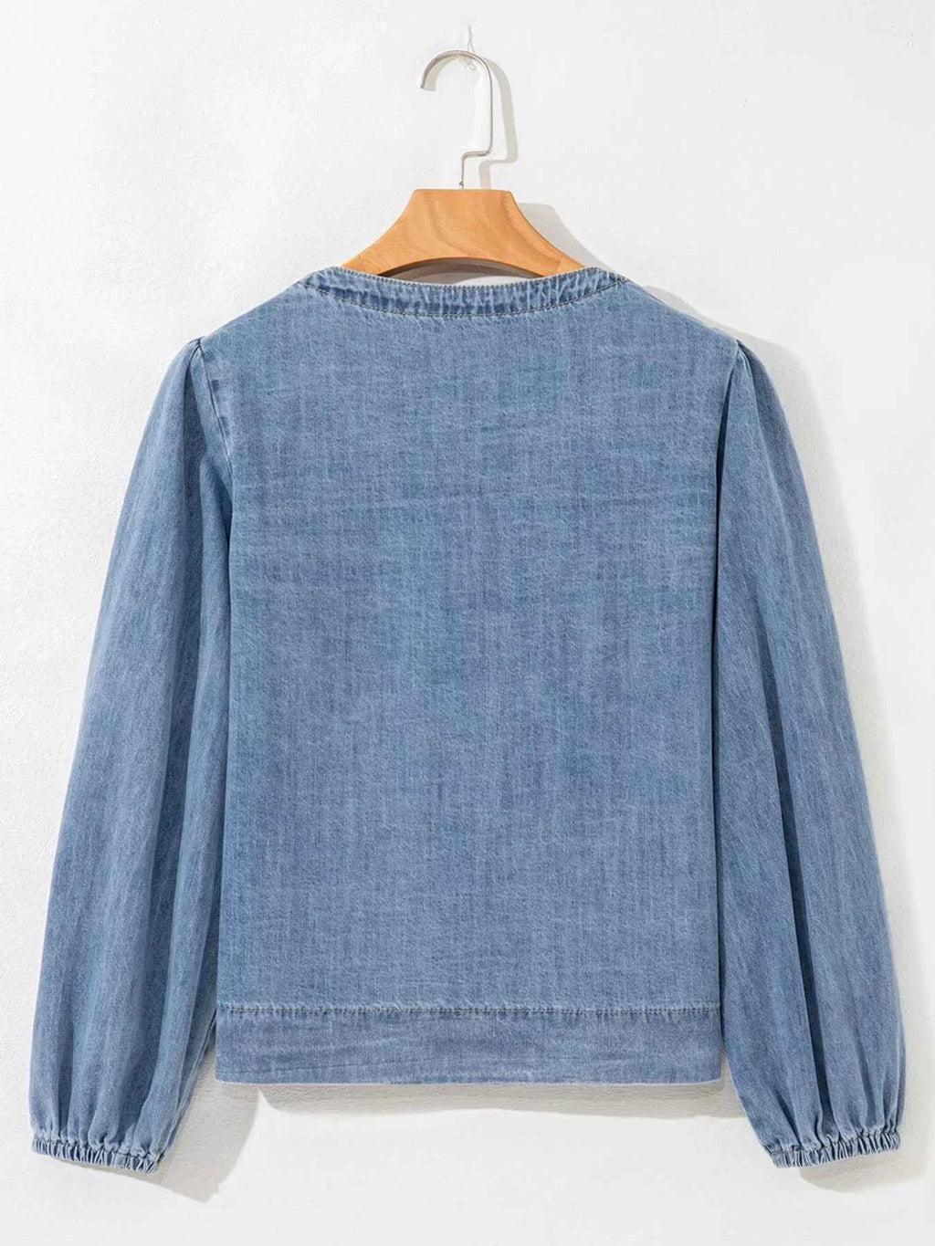 Tied Front Puff Sleeve Denim Top ad15ee04a44d4a3c93c3fa94fd61db1b-Max-Origin