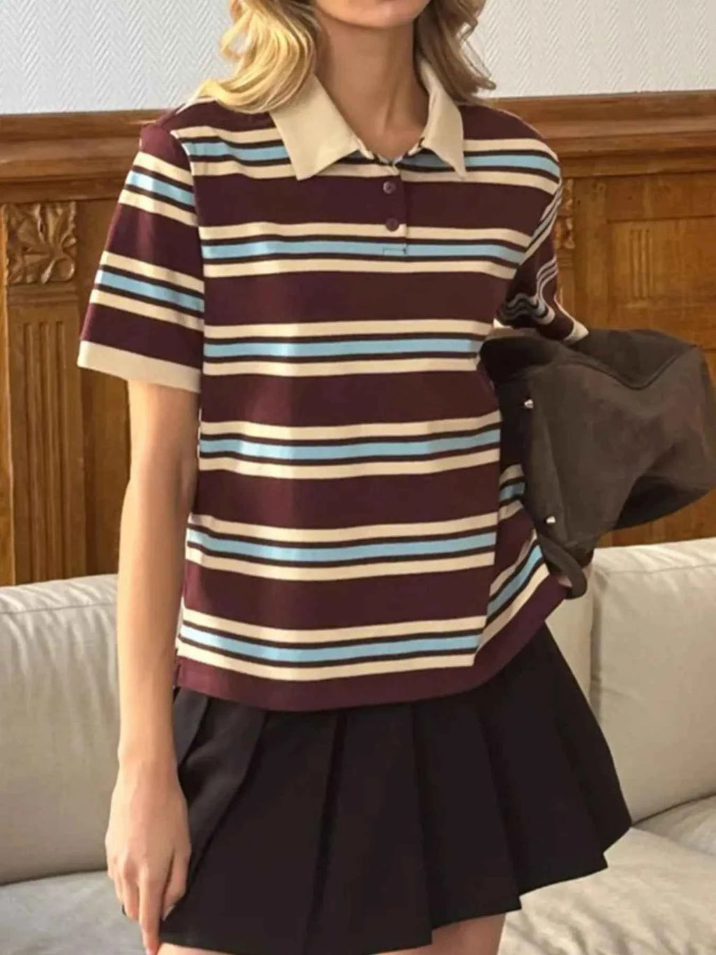 Striped Polo T-Shirt with Contrast Collar ad22b530-e6e7-4fba-85bd-ab39aaa61646-Max-Origin