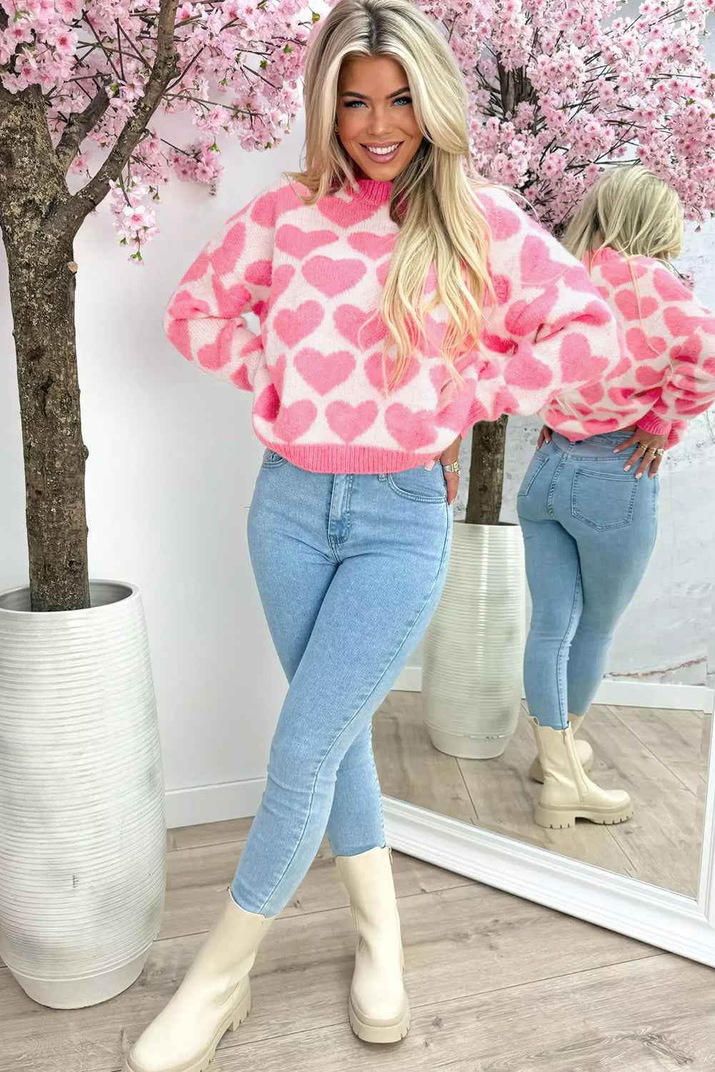 Strawberry Pink Love Heart Valentine Knit Sweater ad23e84acd475cbd