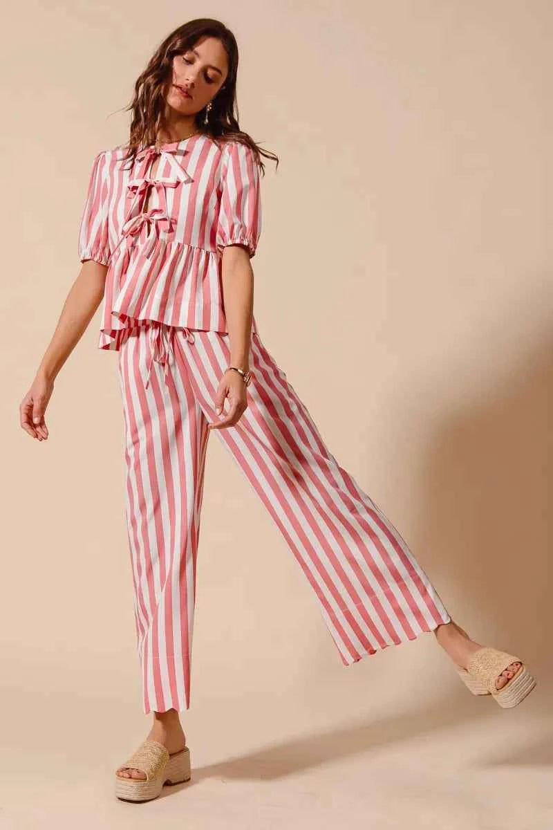 SO ME Front Tie Stripe Top With Puff Sleeves and Wide Leg Pants Set ad267129e71d402e85b51e062c9e2dea-Max-Origin