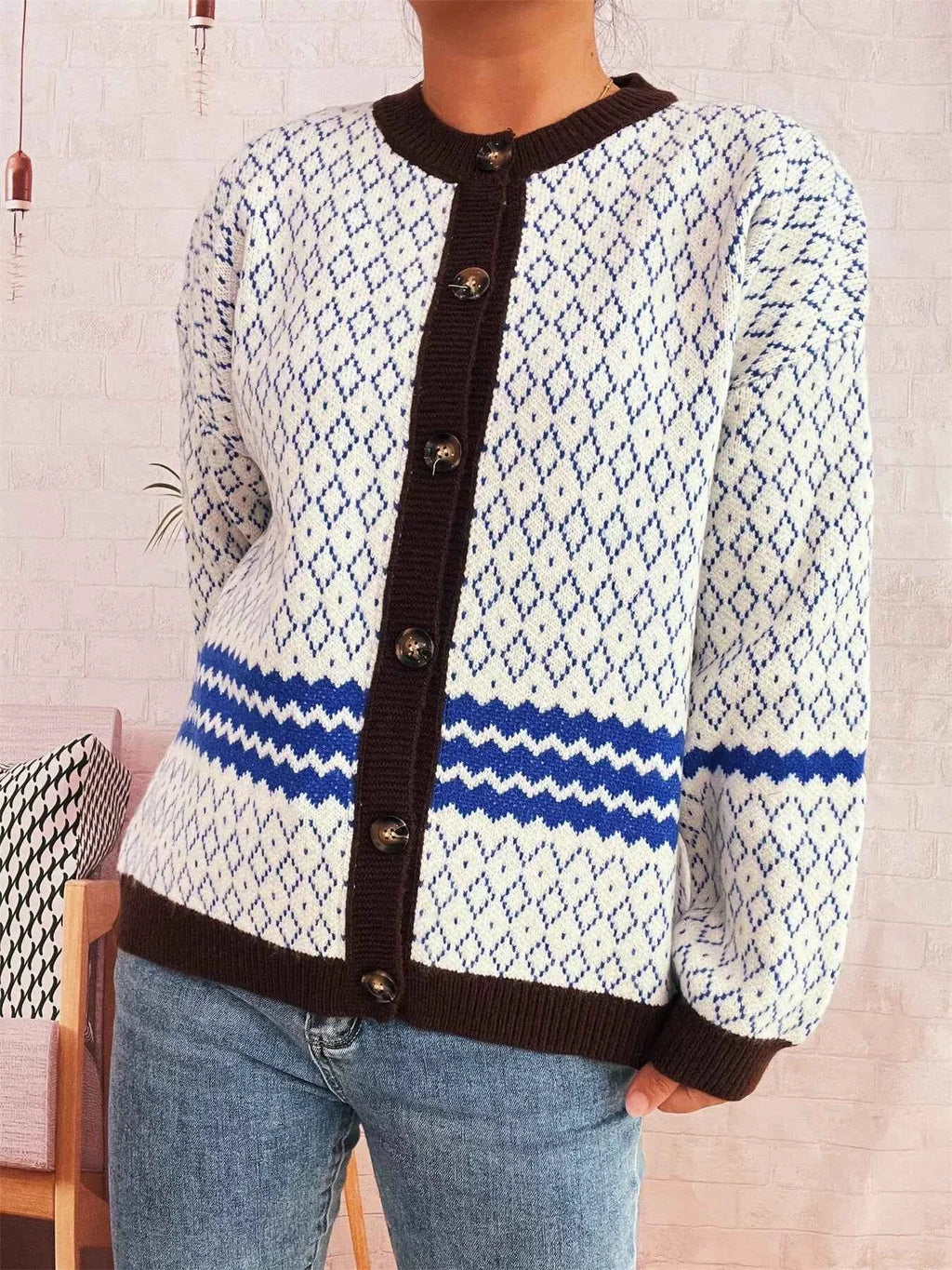 Geometric Pattern Button Up Cardigan ad2d2a4c555c41c7bc45198e5842c5ce-Max-Origin
