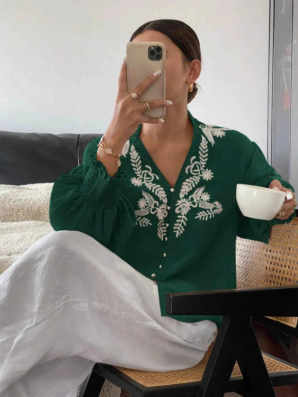 Embroidered Lantern Sleeve Blouse ad3e2945f079479cbfffe51cc71d0980-Max-Origin