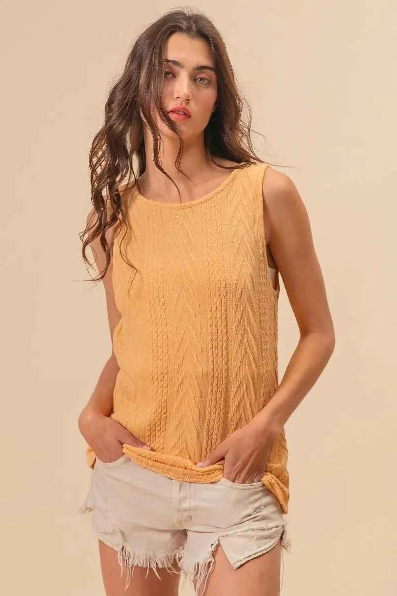 BiBi Textured Sweather Knit Twist Back Sleeveless Top ad473a39584d487f8c0f42687ff6d81b-Max-Origin