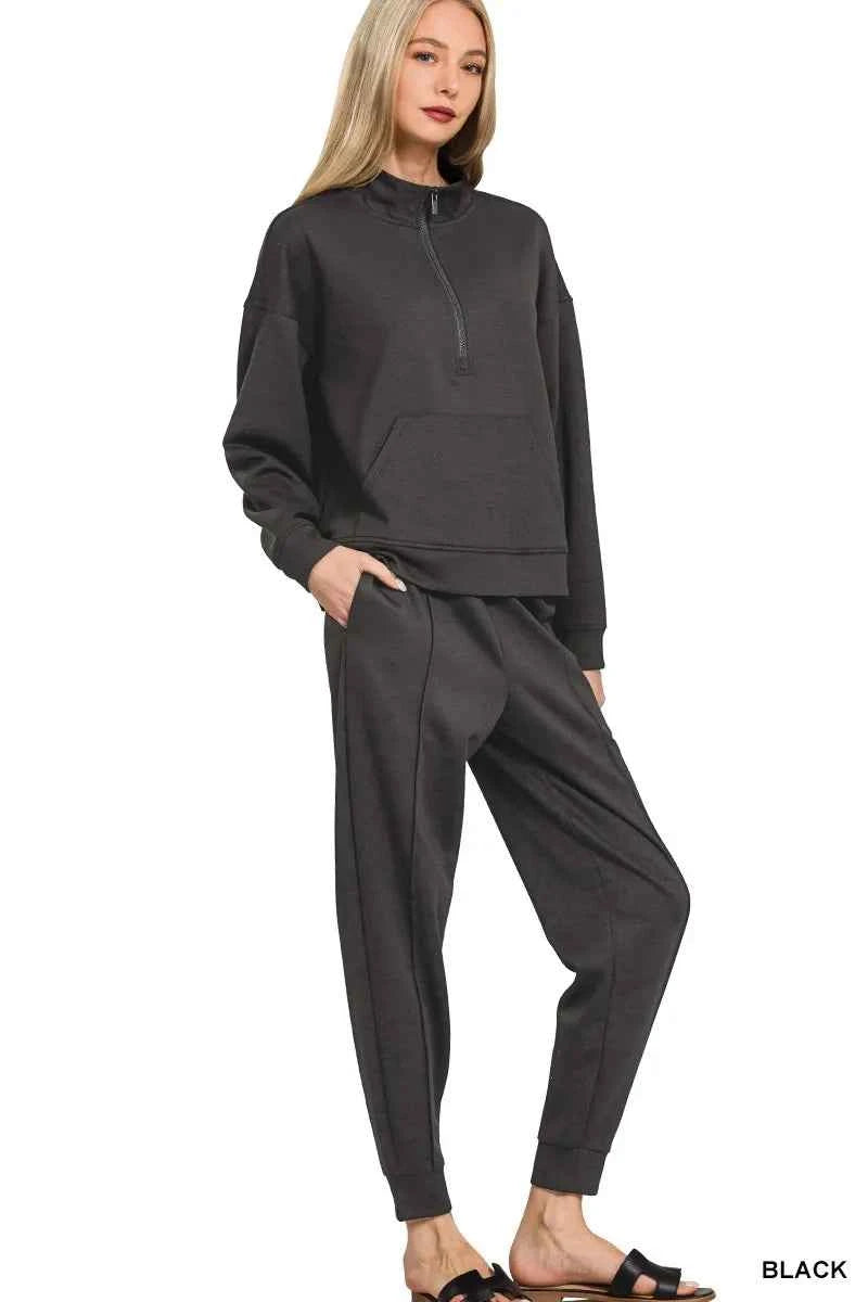 Zenana Scuba Half Zip Sweatshirt and Joggers Set ad485ec5b20c490187f86dbb2973a82f-Max-Origin