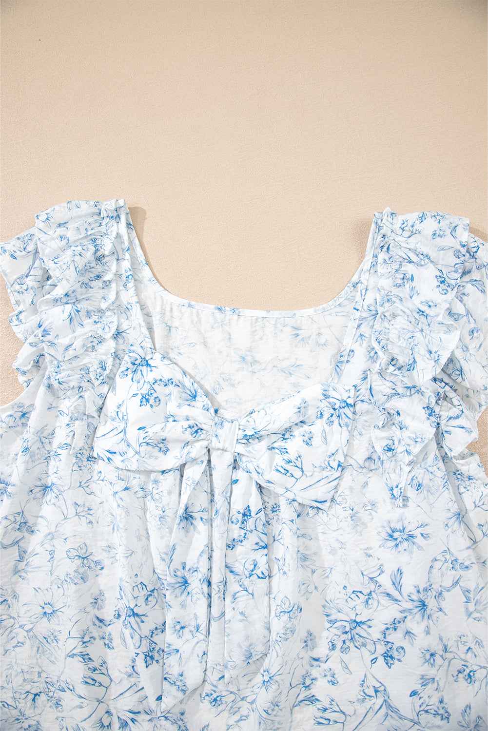 Sky Blue Floral Ruffle Short Sleeve Bow Back Blouse ad5c0b9328d79628