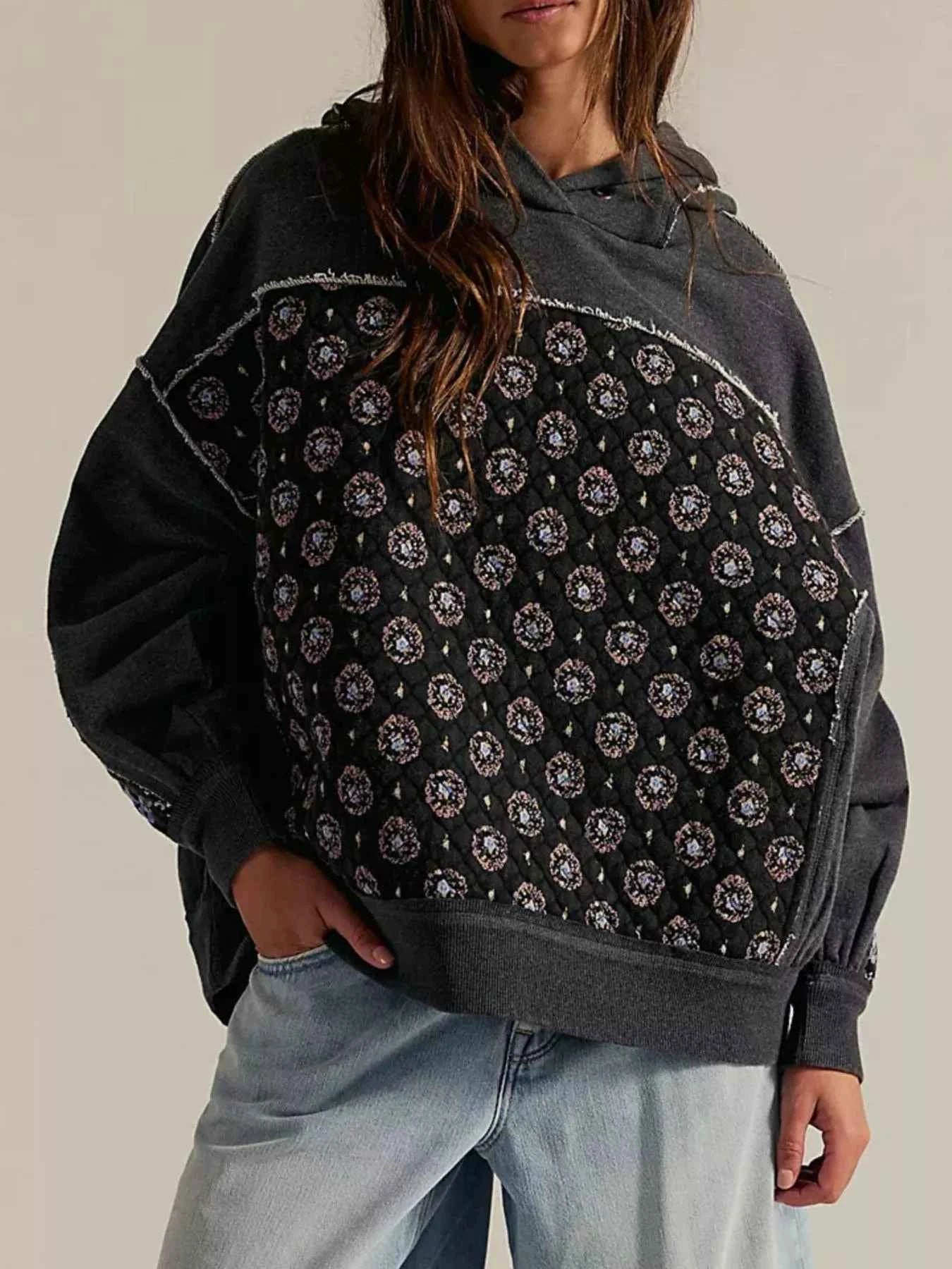 Exposed Seam Dropped Shoulder Hoodie Black ad74a0e9-64bf-4d82-813b-3e429938d98c-Max-Origin